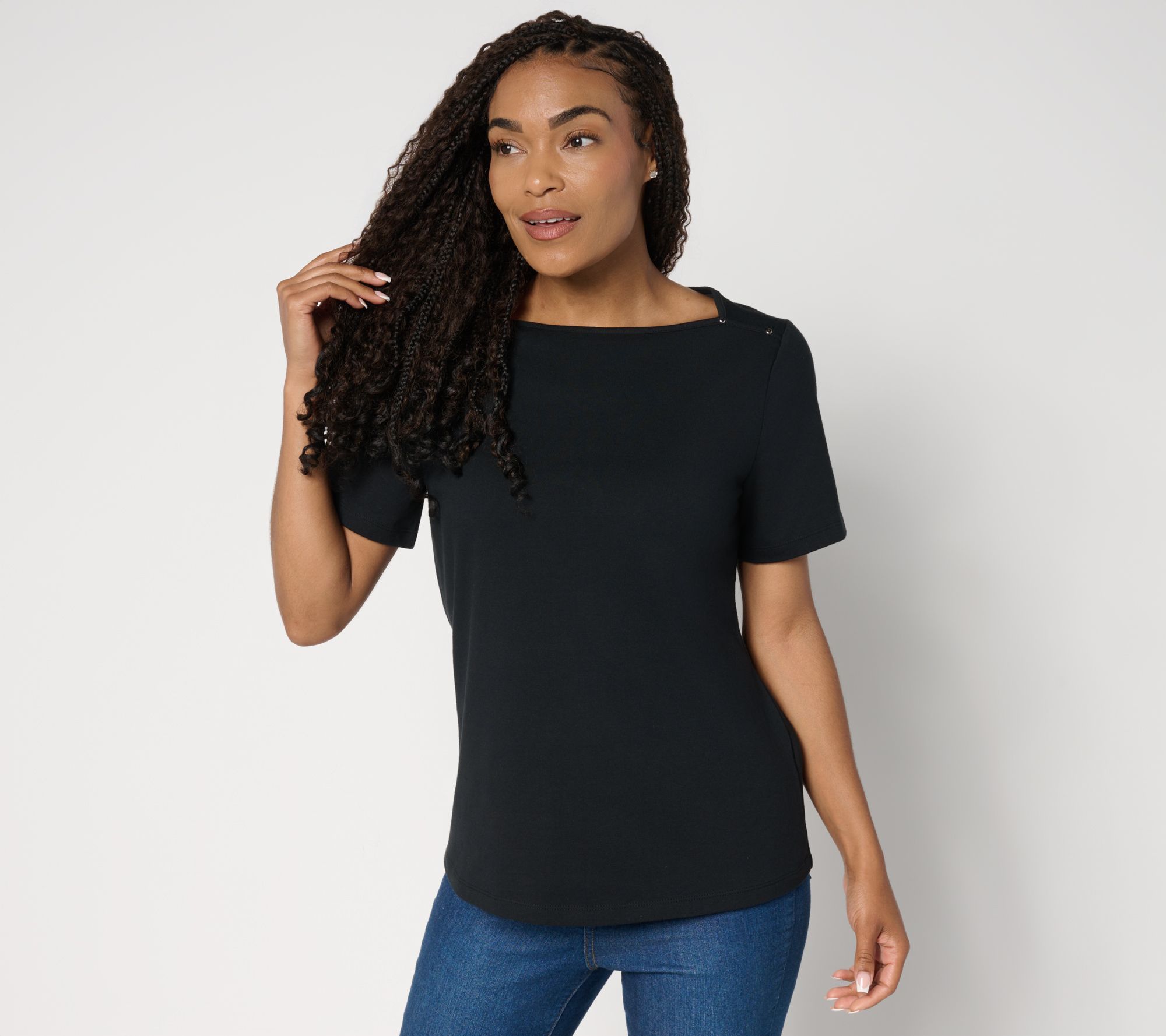 "As Is" Denim & Co. Essentials Perfect Jersey Short Sleeve Boat Neck Top