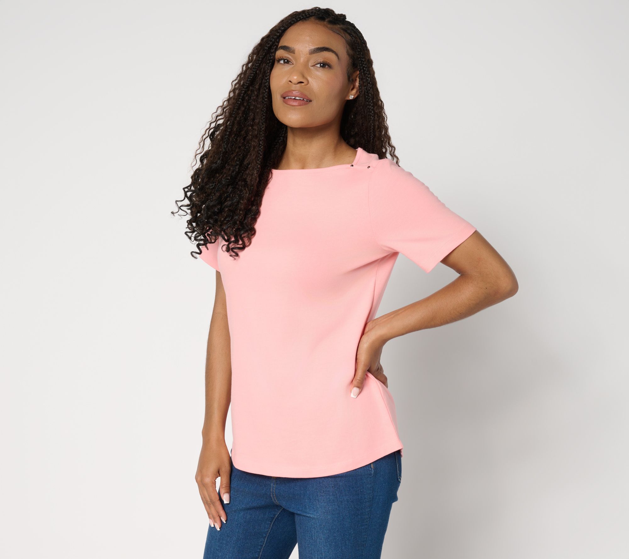 "As Is" Denim & Co. Essentials Perfect Jersey Short Sleeve Boat Neck Top