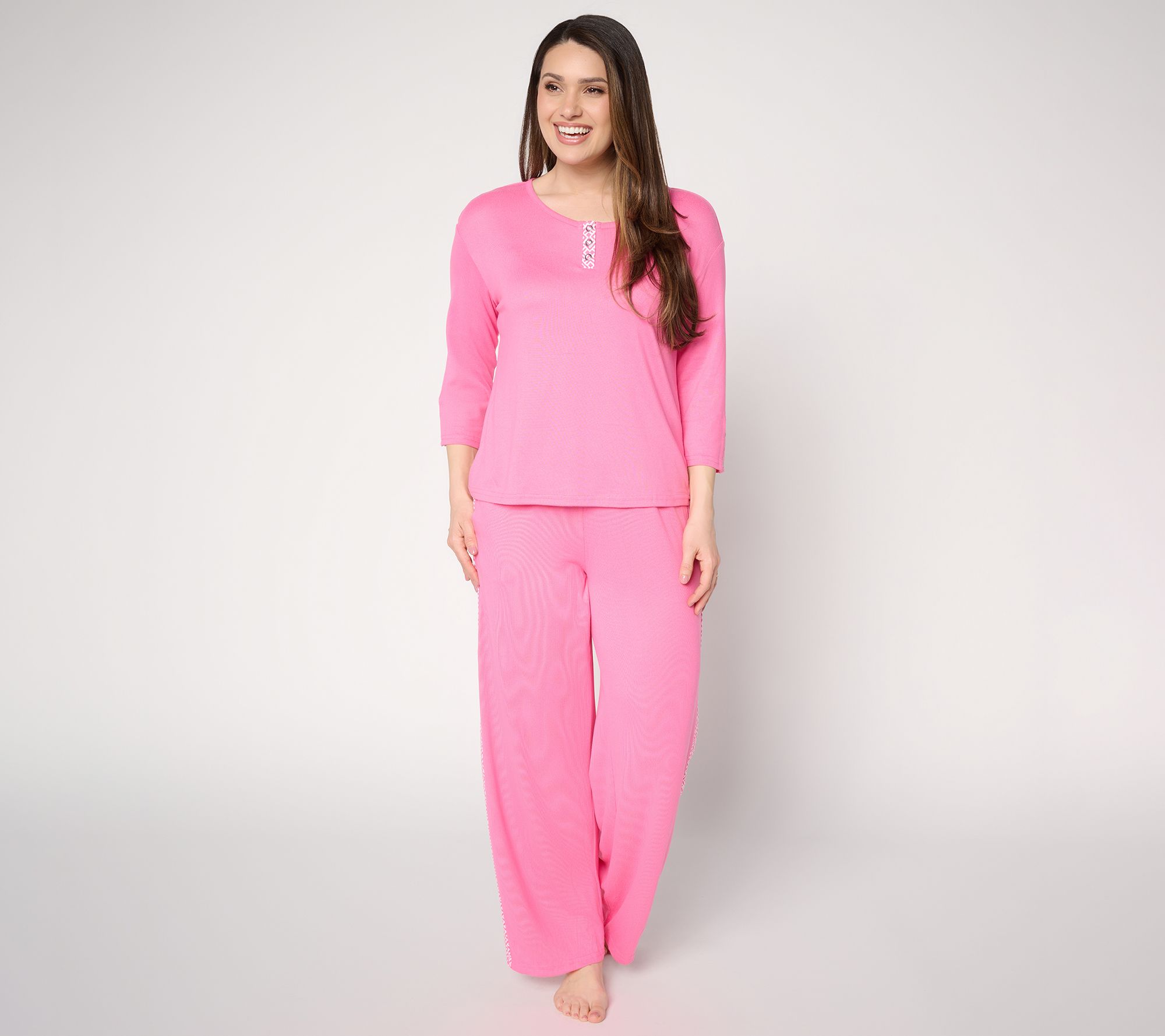 MUK LUKS 3/4 Sleeve Henley with Contrast Panel Pant