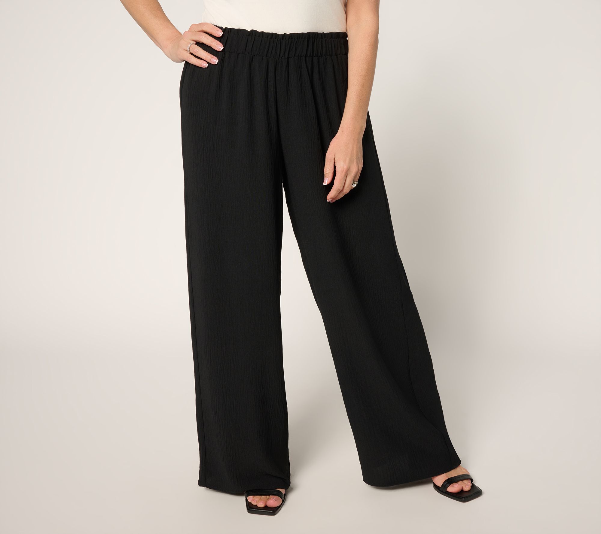 "As Is" Susan Graver Petite Crinkled Woven Pull On Palazzo Pant