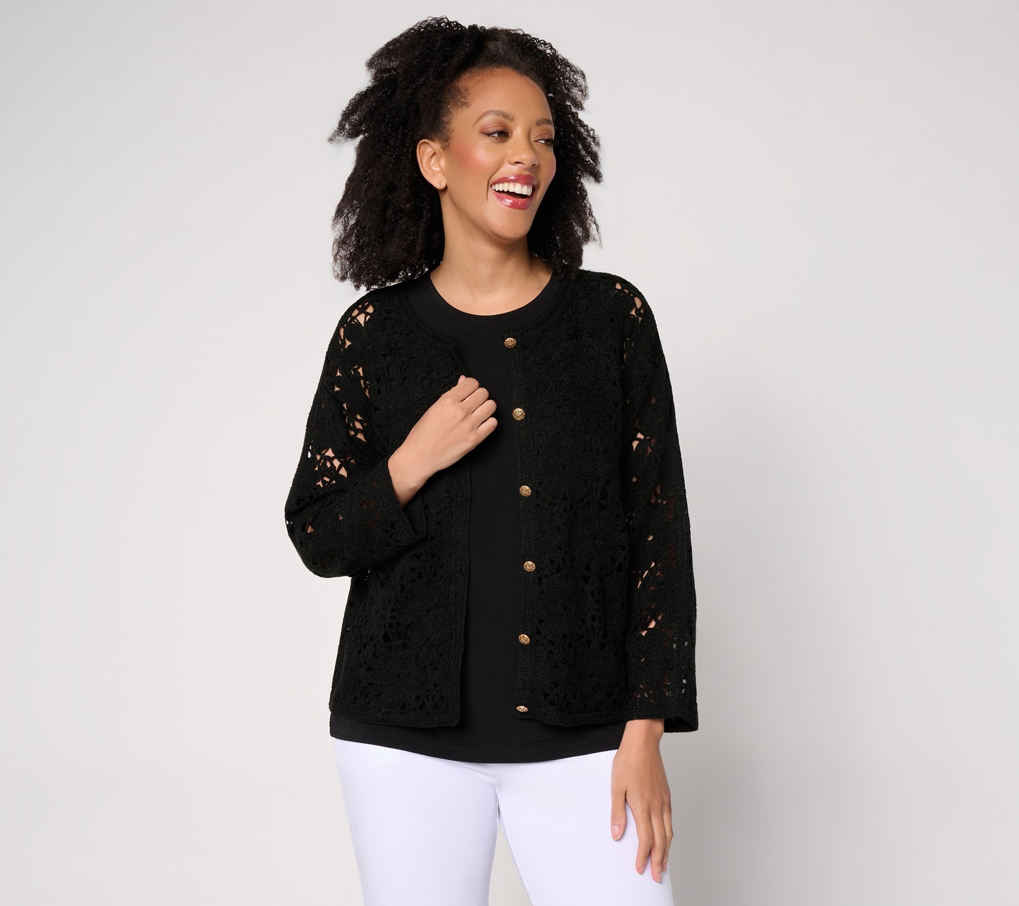 Susan Graver Crochet Button Front Shurg