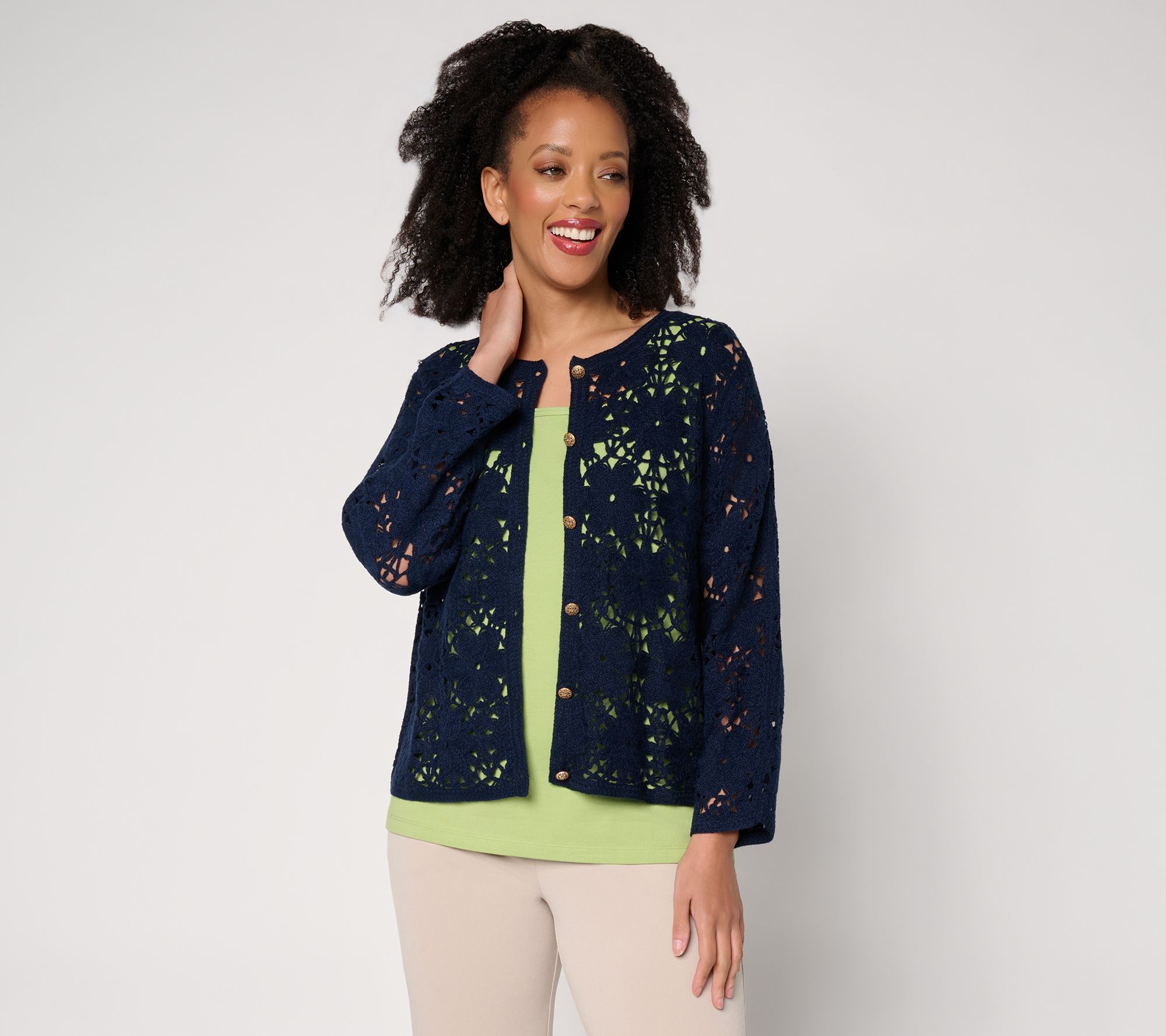 Susan Graver Crochet Button Front Shurg