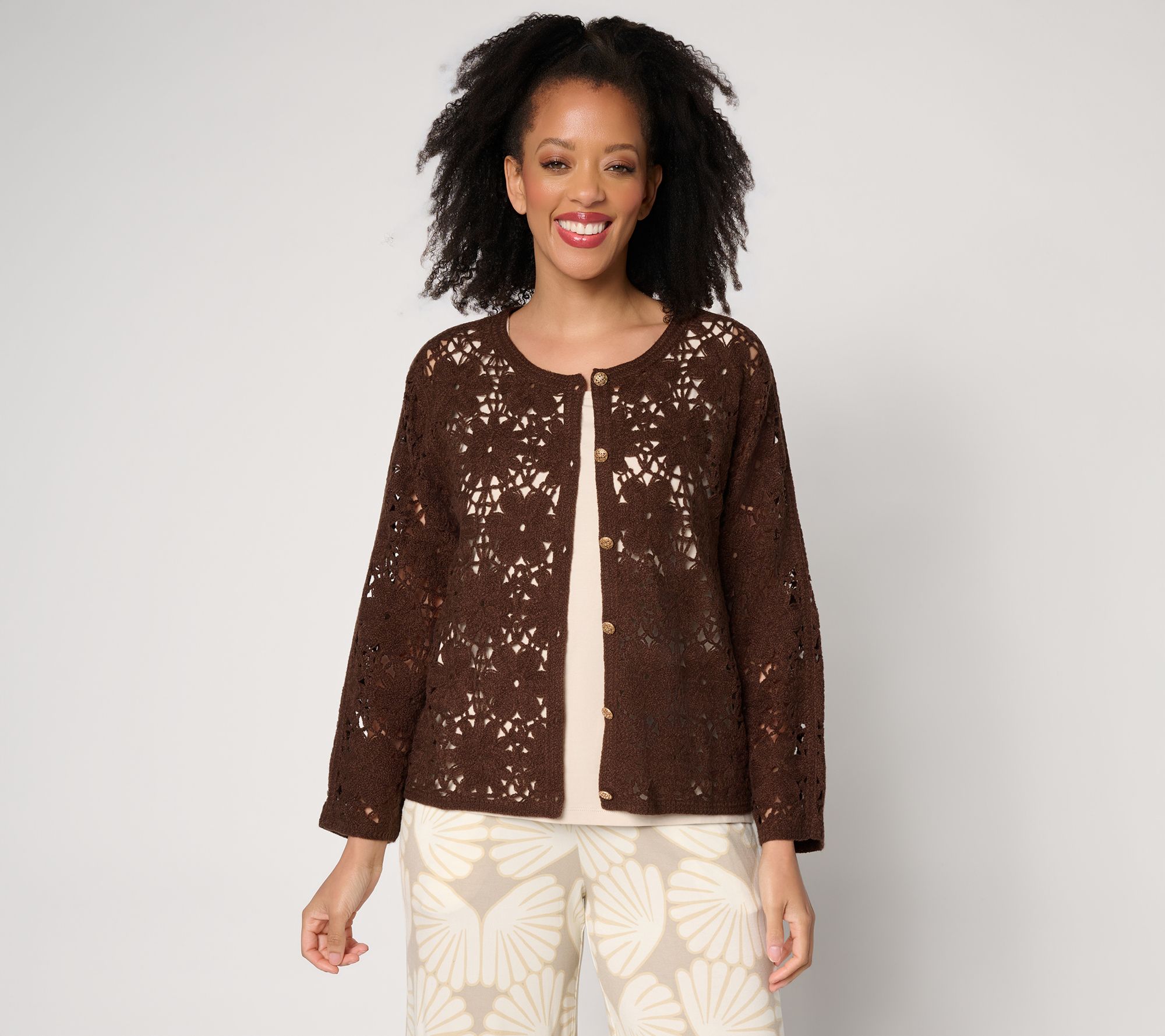 Susan Graver Crochet Button Front Shurg