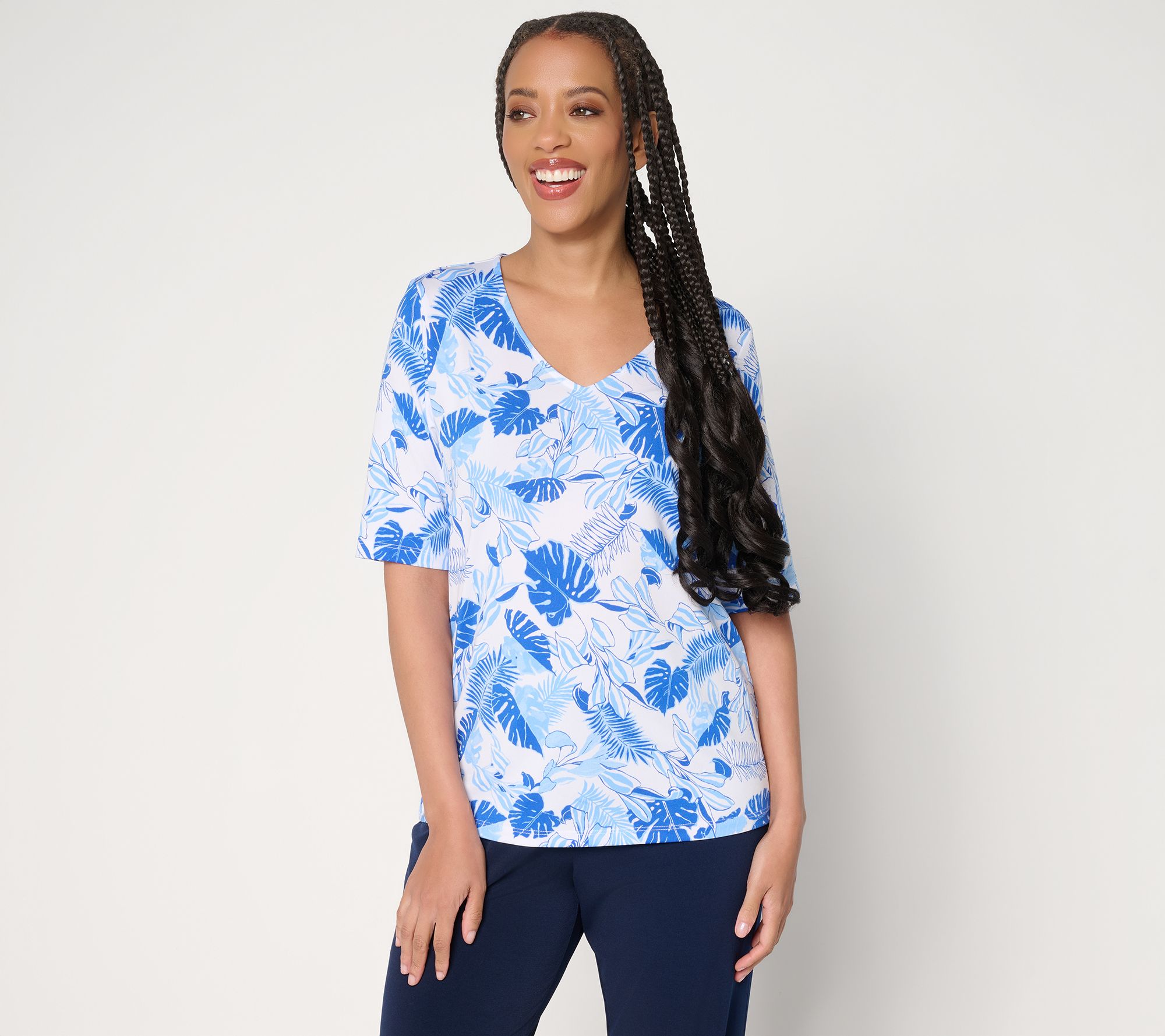 Susan Graver Printed Butterknit V-Neck Elbow Sleeve Top