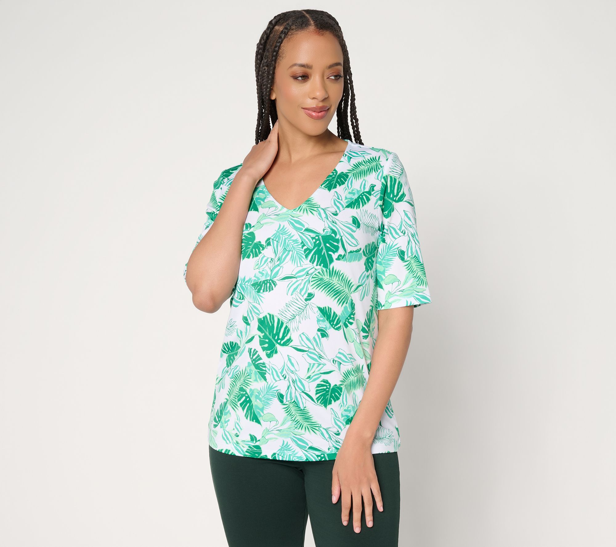 Susan Graver Printed Butterknit V-Neck Elbow Sleeve Top