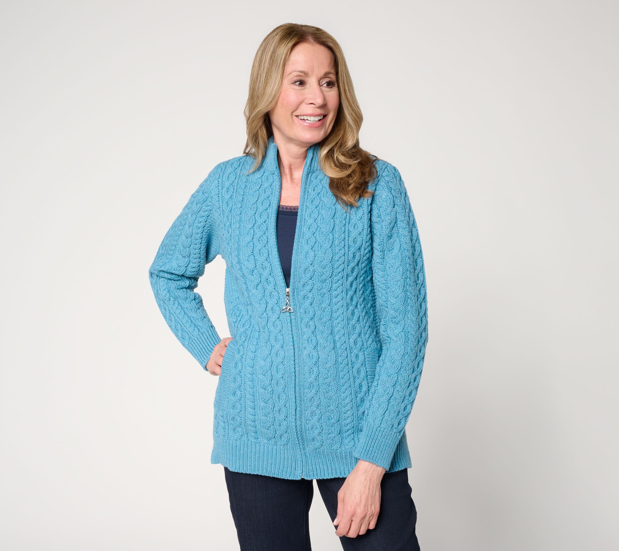 Aran Crafts Merino Wool Zip Front Cardigan