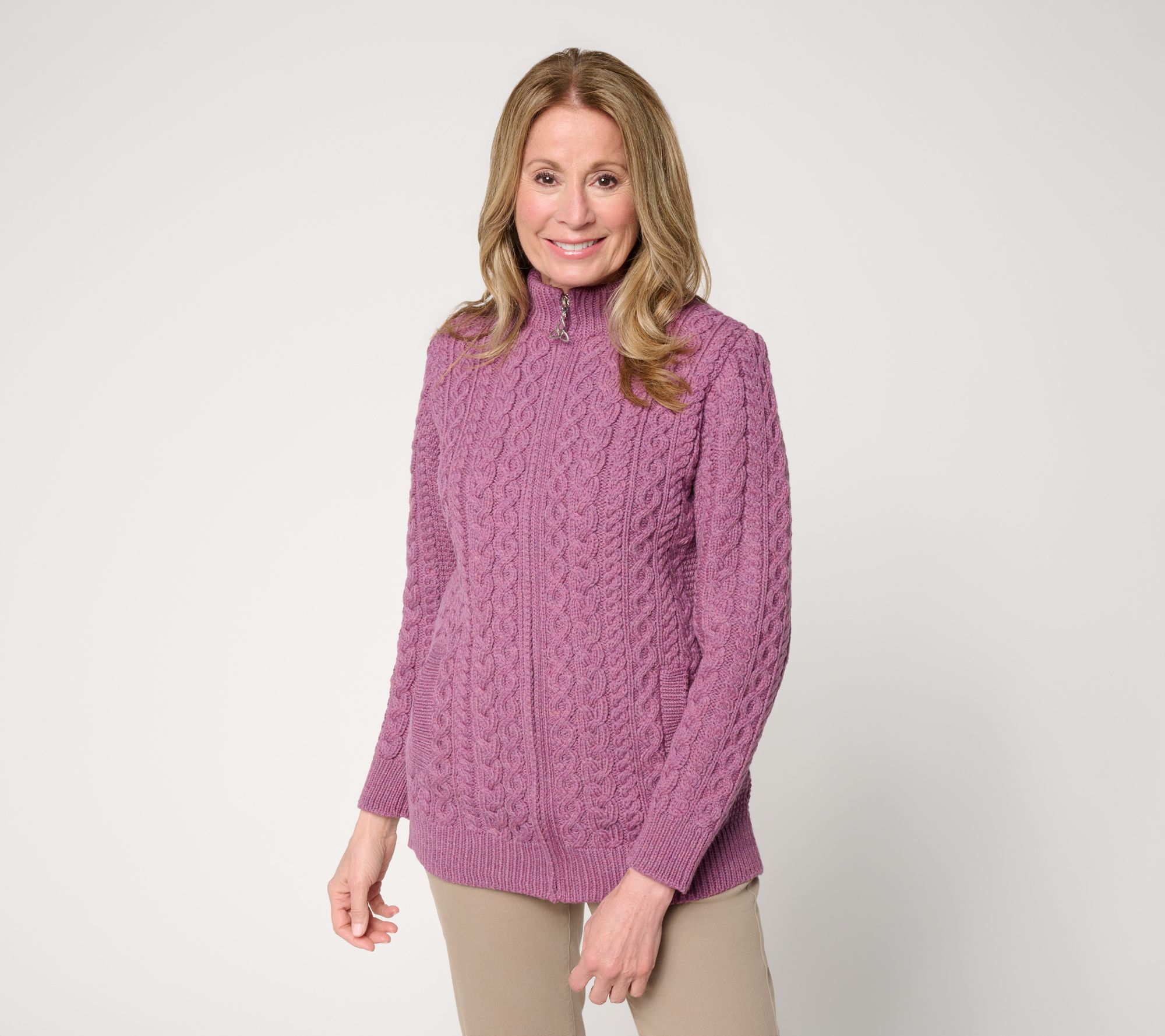 Aran Crafts Merino Wool Zip Front Cardigan