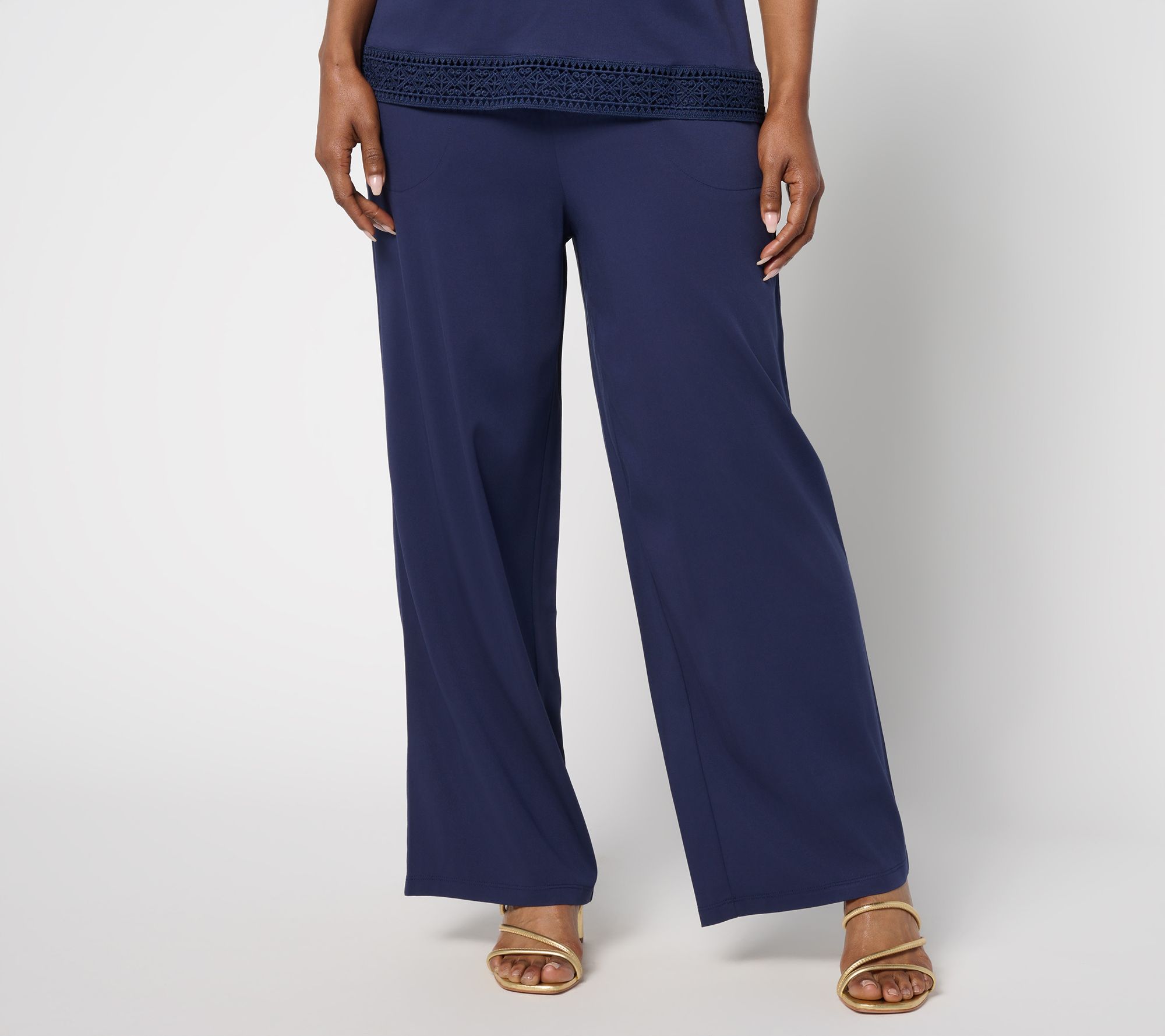 "As Is" Denim & Co. Petite Wide Leg Pull On Ankle Pant