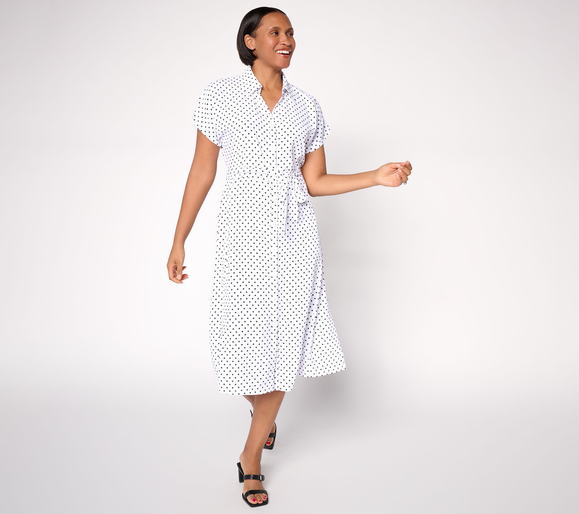 Dennis Basso Petite Printed Button Front Shirt Dress