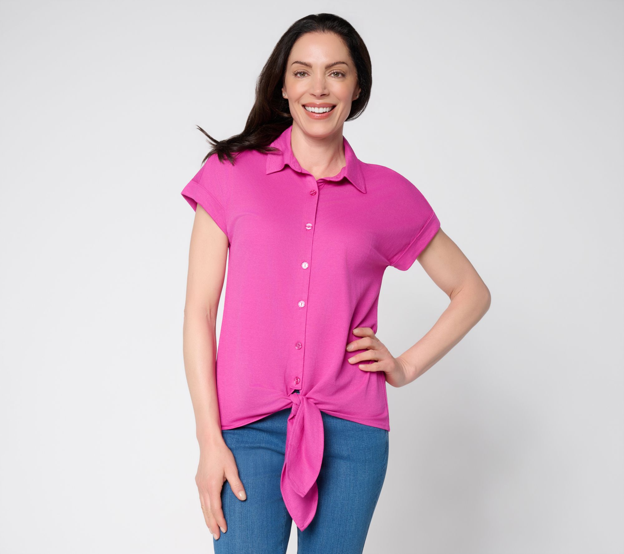  Belle Beach by Kim Gravel Cabana Knit Tie Front Camp Shirt