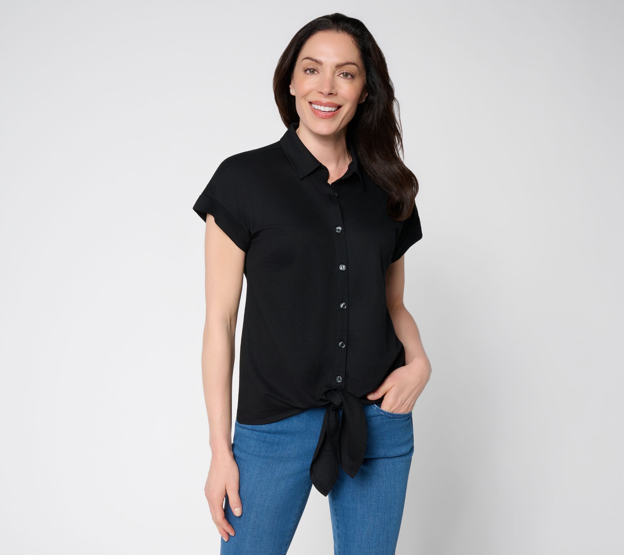 Belle Beach by Kim Gravel Cabana Knit Tie Front Camp Shirt