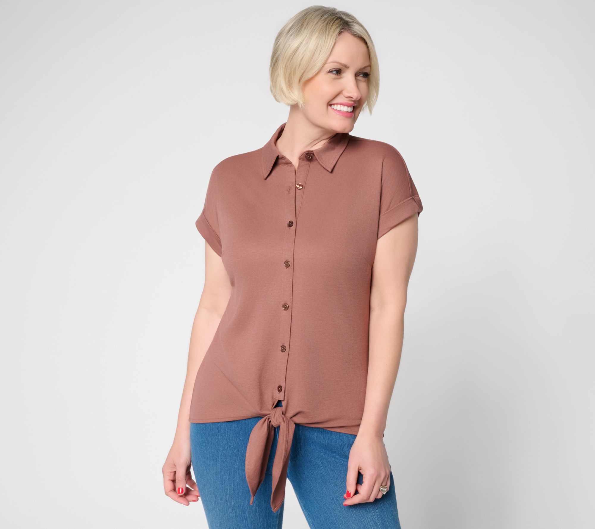Belle Beach by Kim Gravel Cabana Knit Tie Front Camp Shirt