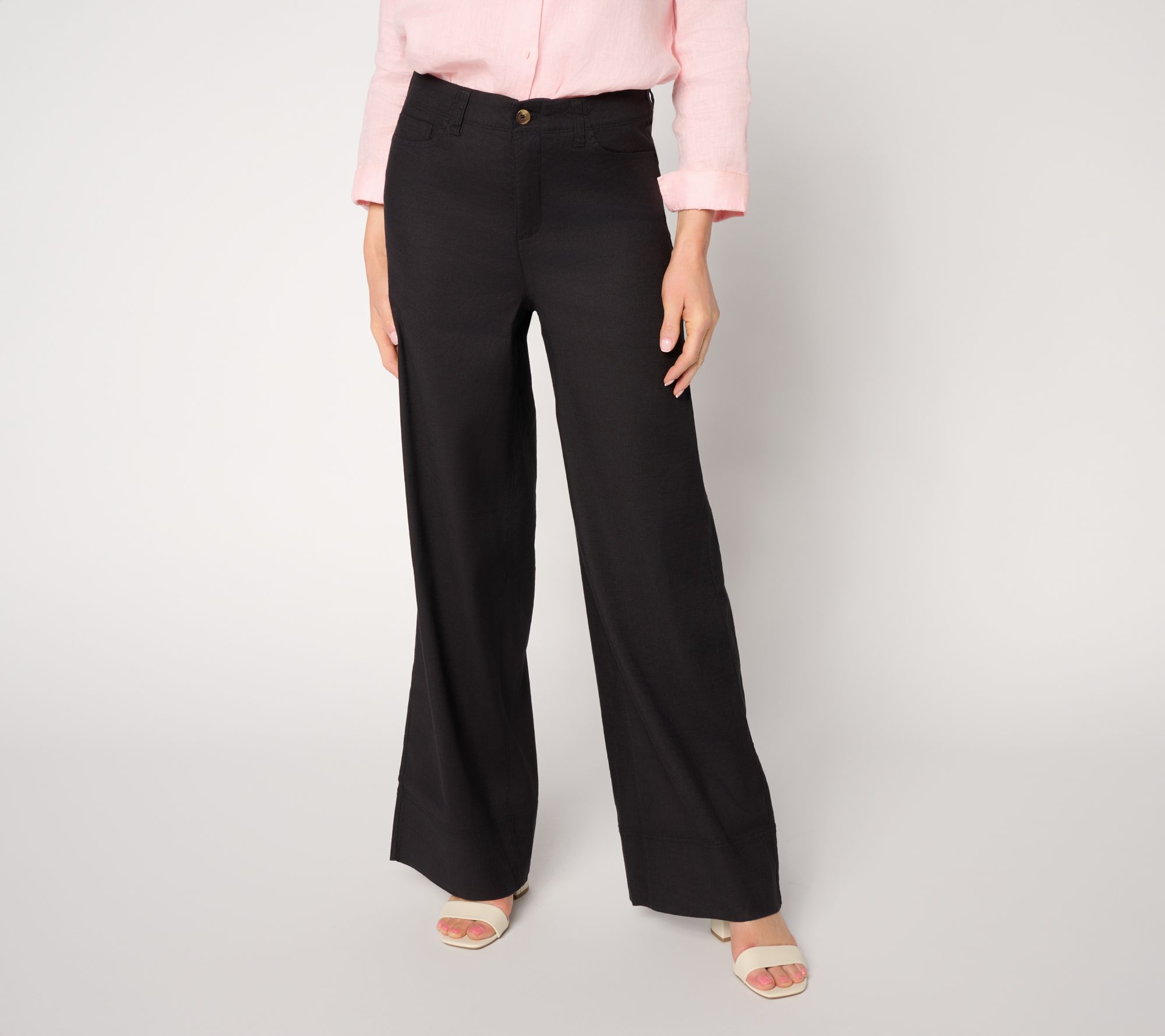 NYDJ Petite 5-Pocket Wide-Leg Linen Trouser