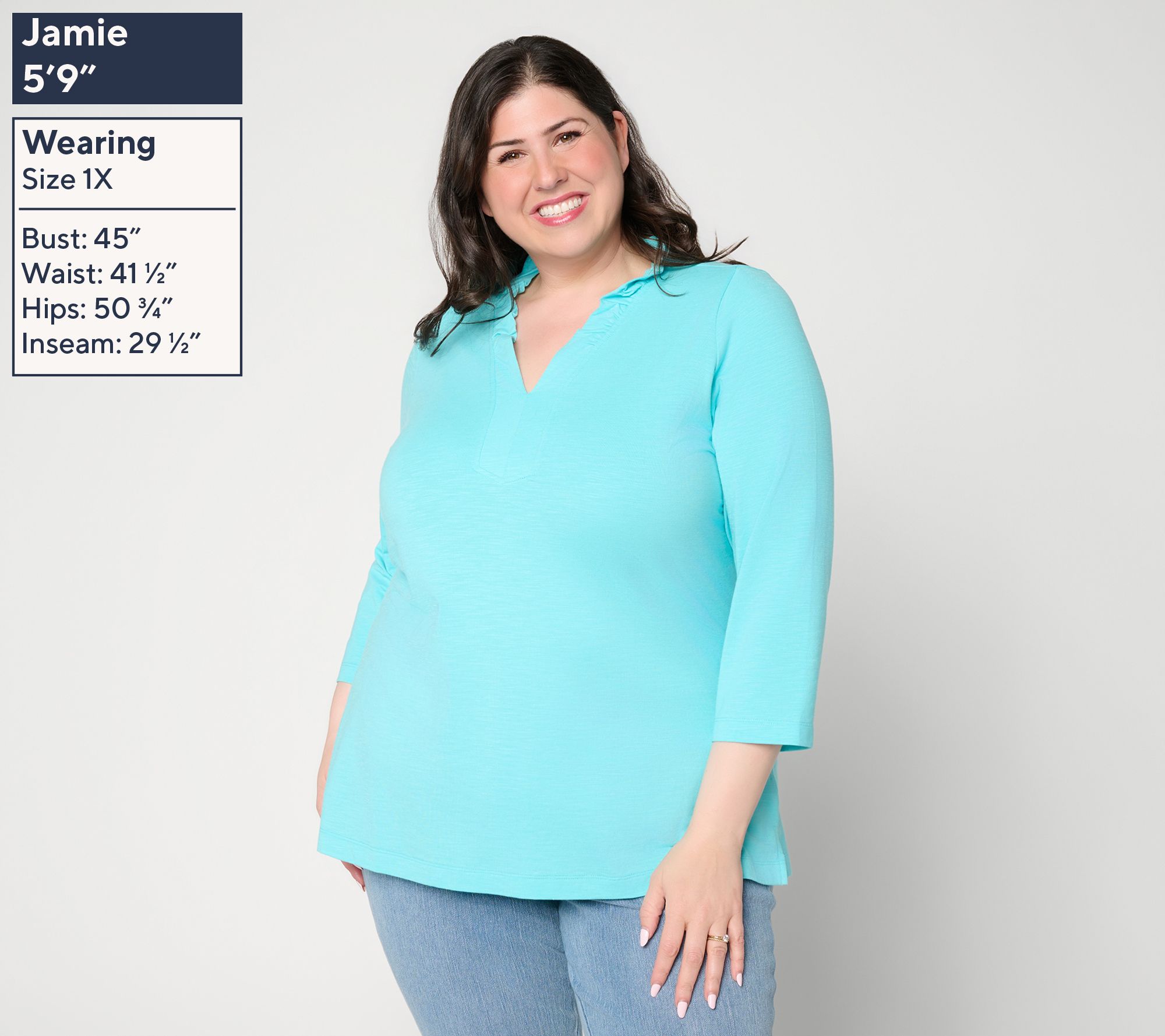 トップス G Belle by Kim Gravel Slub Knit Frill Seeker 3/4 Sleeve Top - QVC.com
