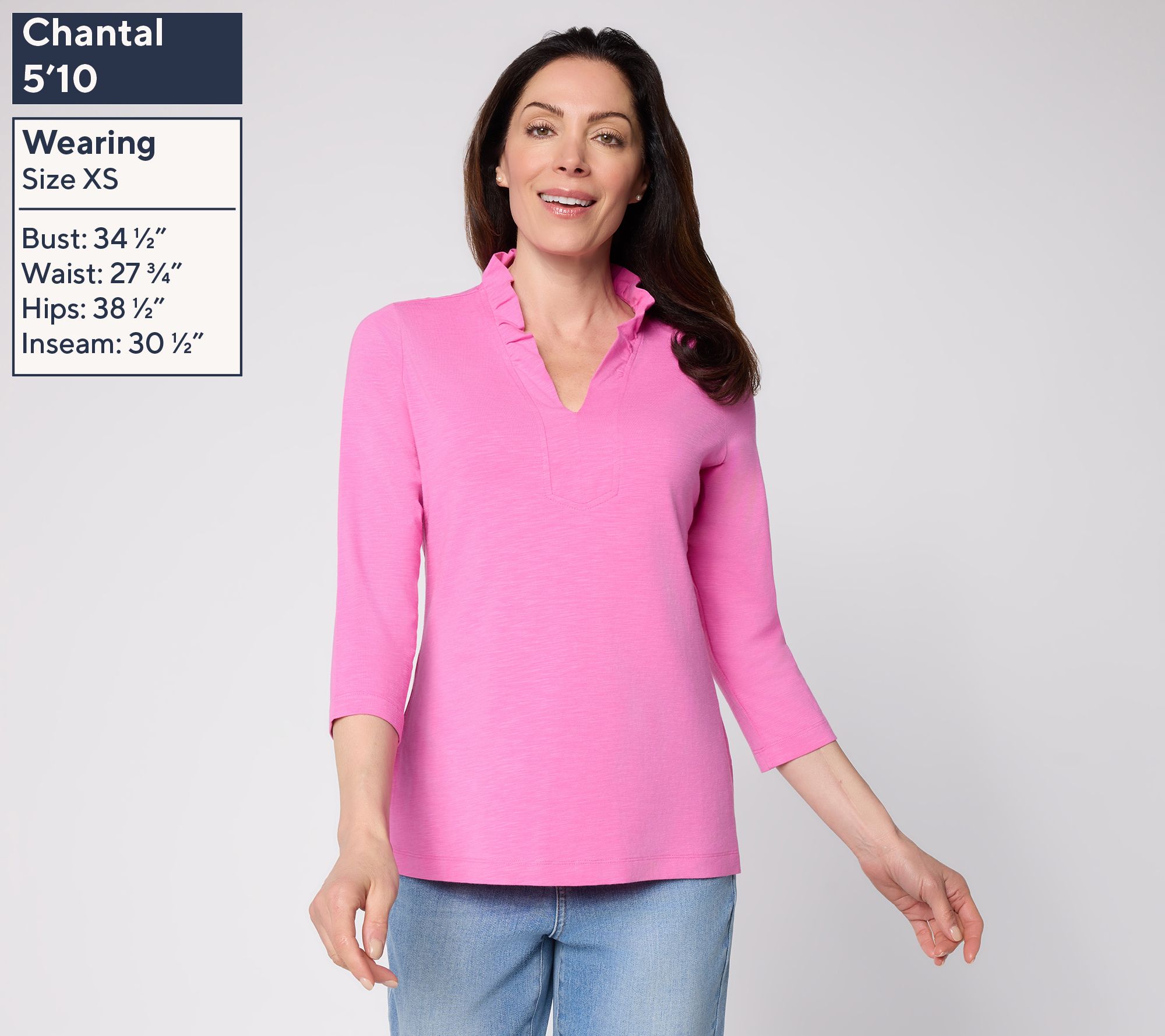 Belle by Kim Gravel Slub Knit Frill Seeker 3/4 Sleeve Top - QVC.com