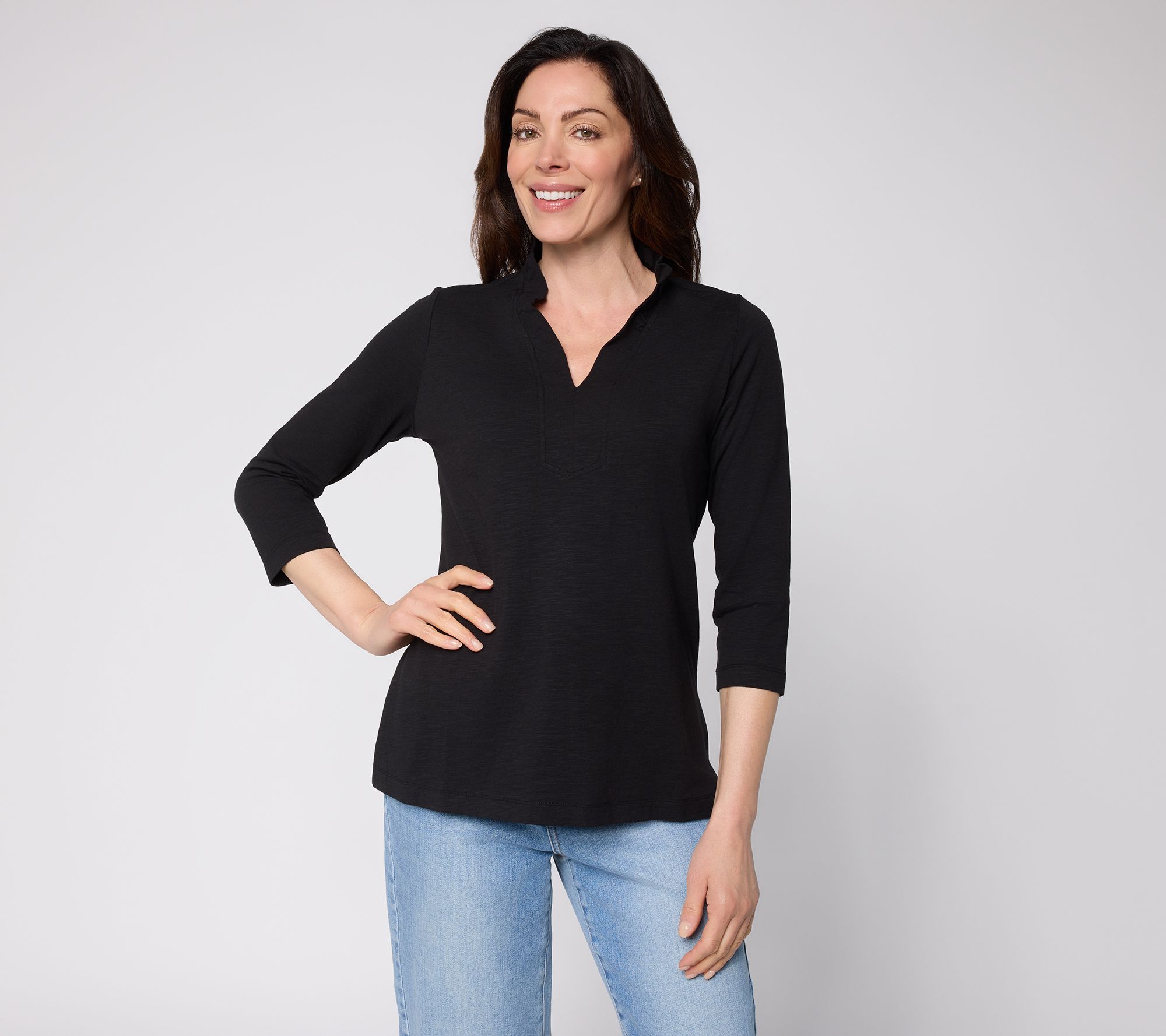 Belle by Kim Gravel Slub Knit Frill Seeker 3/4 Sleeve Top