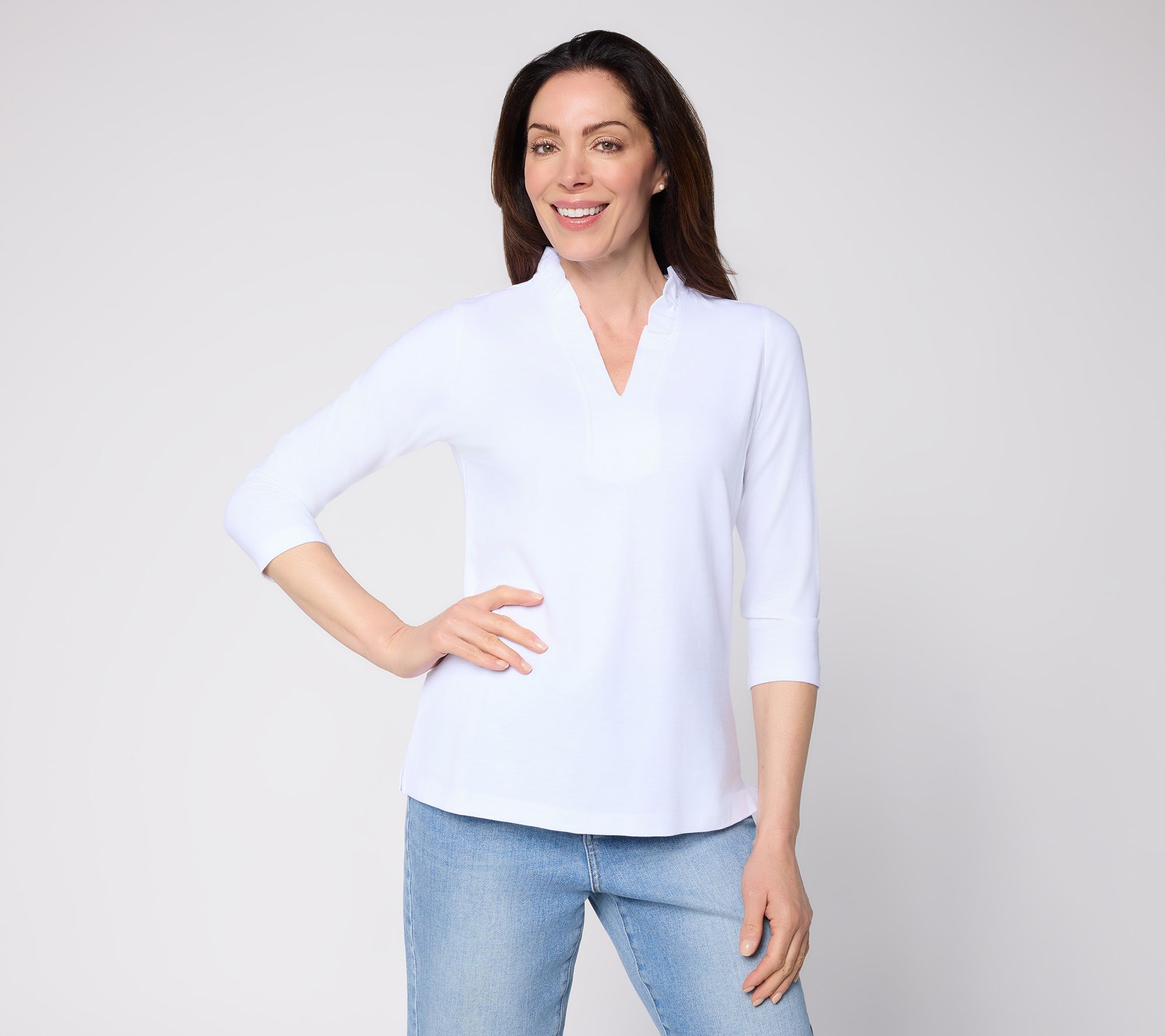 Belle by Kim Gravel Slub Knit Frill Seeker 3/4 Sleeve Top