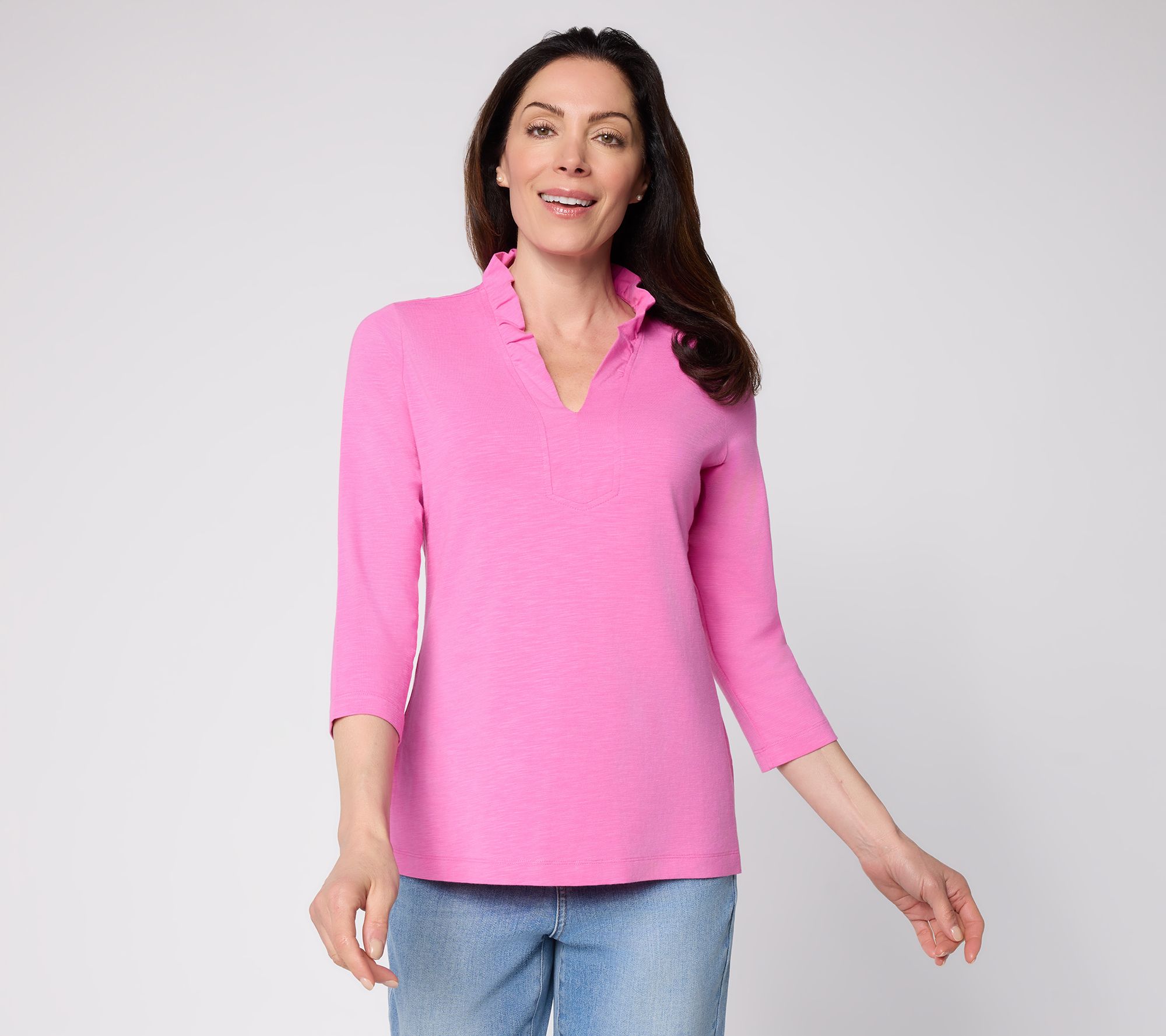 Belle by Kim Gravel Slub Knit Frill Seeker 3/4 Sleeve Top