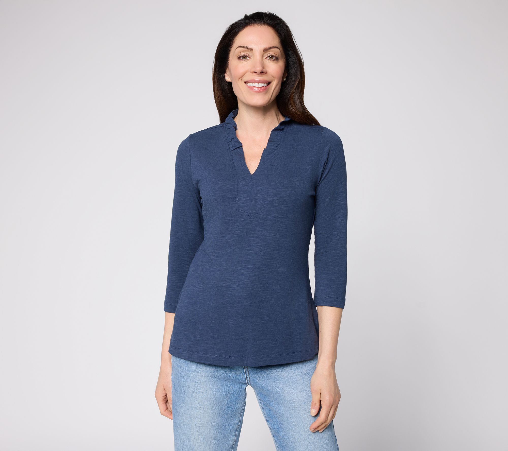 Belle by Kim Gravel Slub Knit Frill Seeker 3/4 Sleeve Top