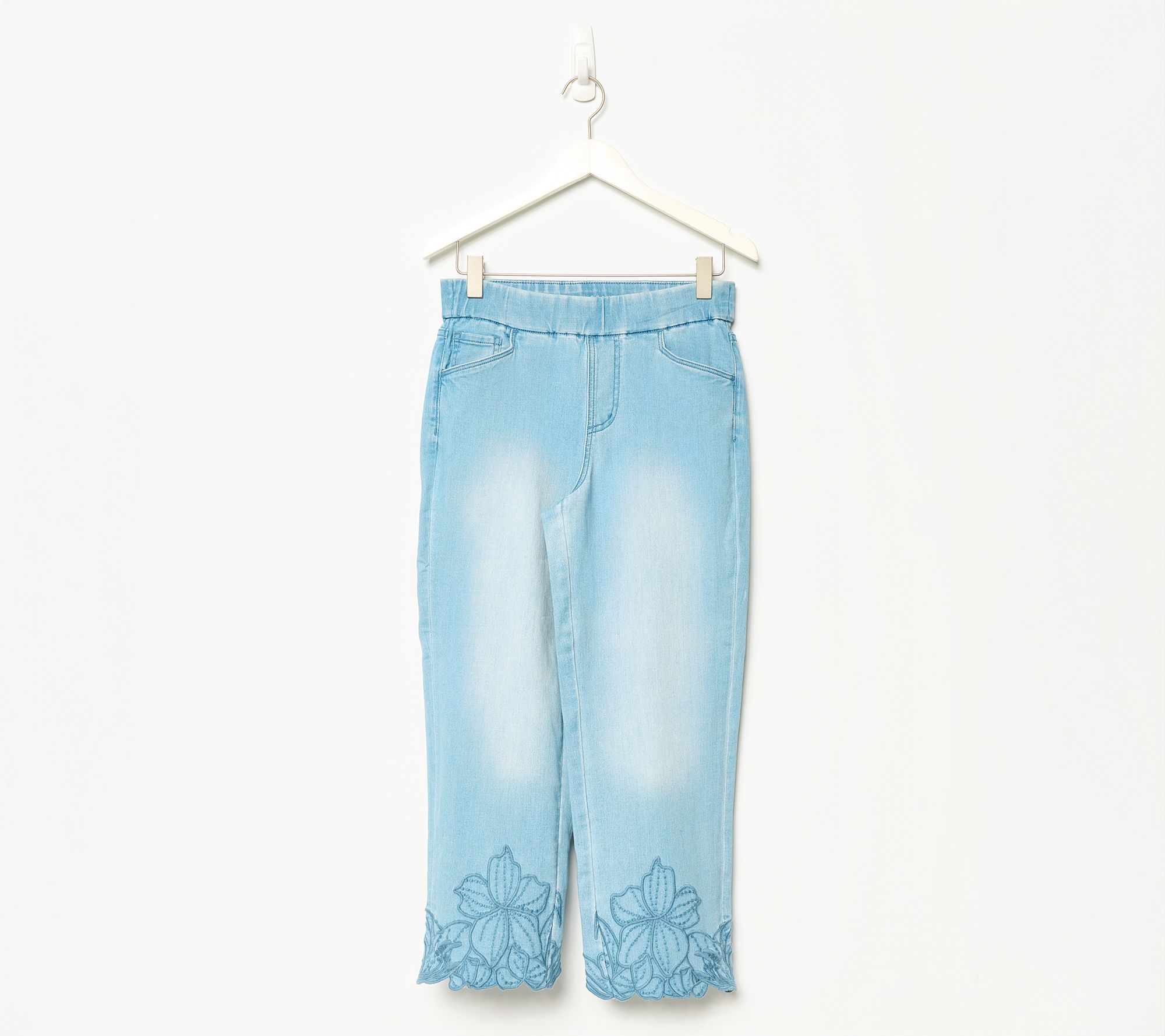 Susan Grvaer Regular Stretch Denim Floral Embroidery Hem Jean