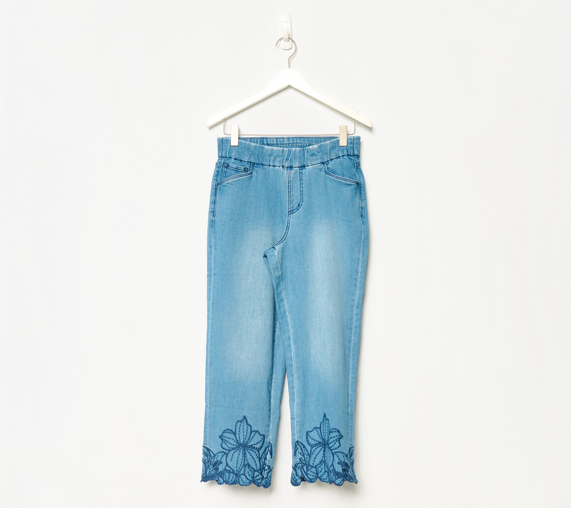 Susan Grvaer Regular Stretch Denim Floral Embroidery Hem Jean