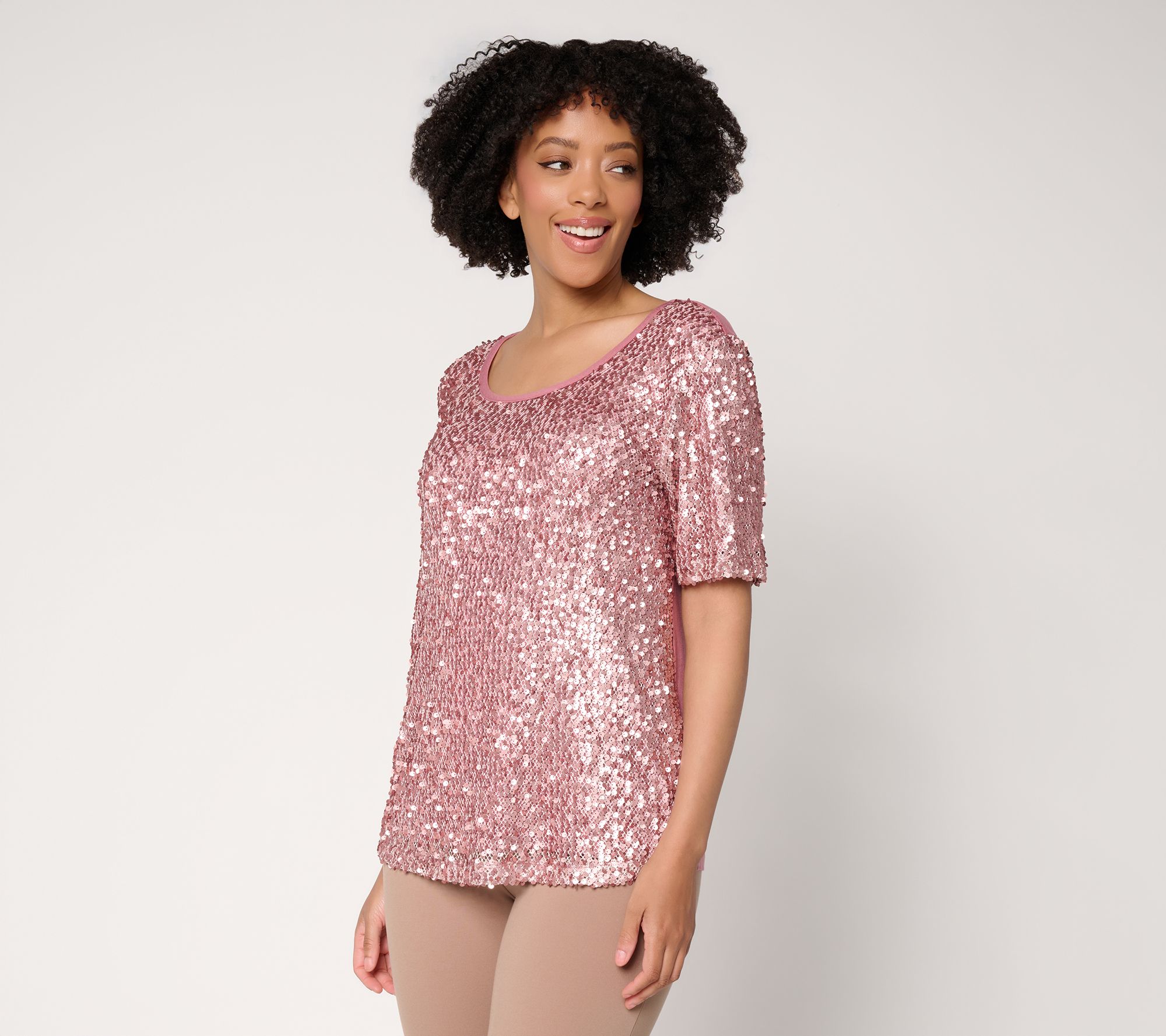 Susan Graver Rayon Allure Knit Scoop Neck Embellished Top
