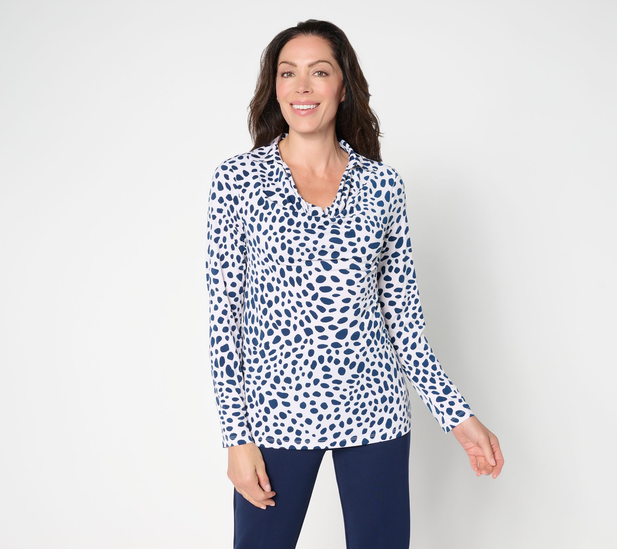 "As Is" Susan Graver Printed Liquid Knit Cowl-Neck Long- Sleeve Top