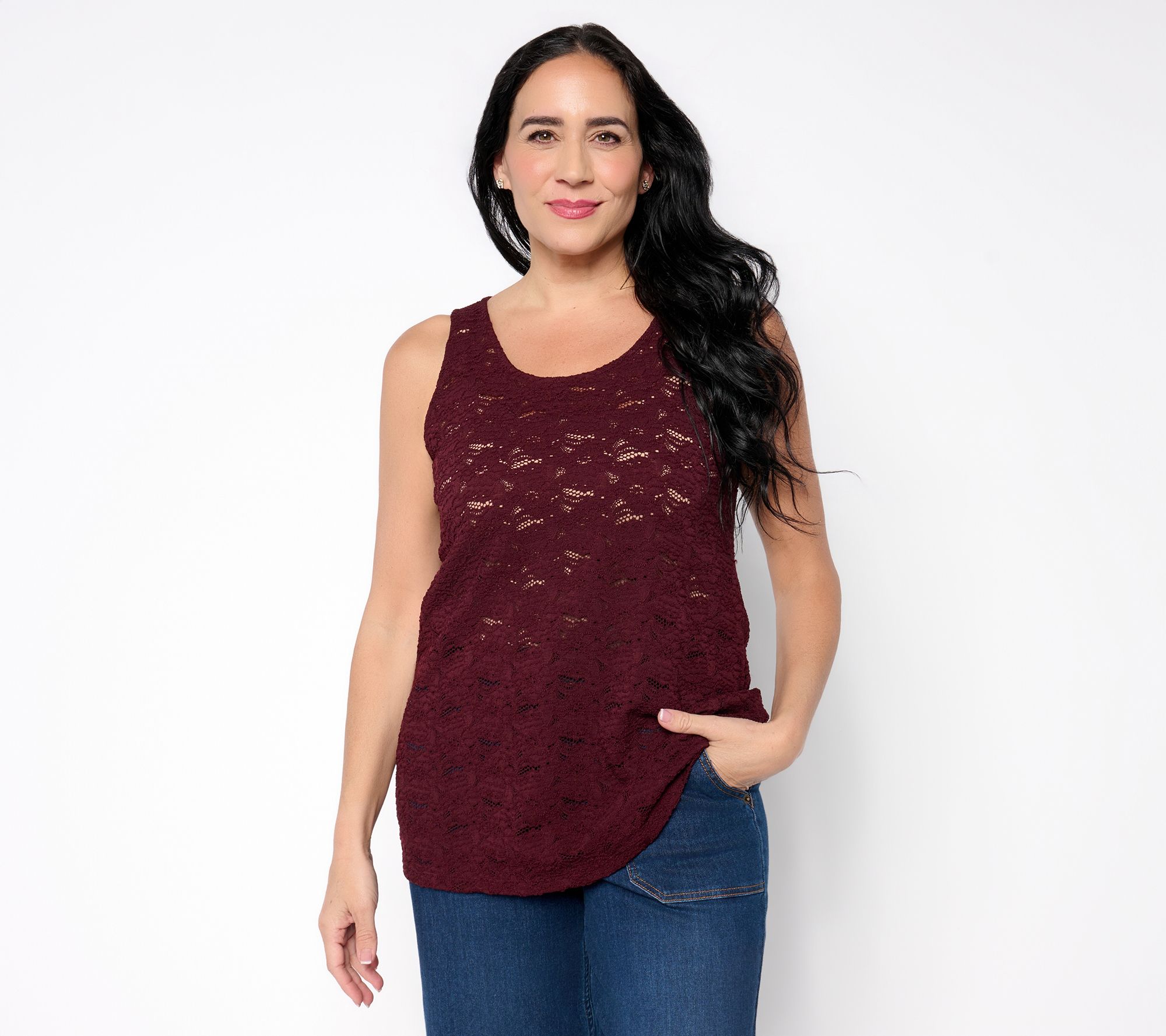 LOGO Layers by Lori Goldstein Scoop Neck Stretch Lace Tank