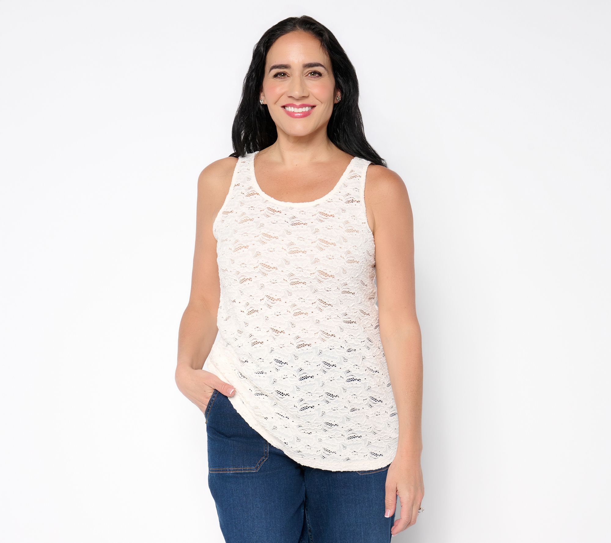LOGO Layers by Lori Goldstein Scoop Neck Stretch Lace Tank