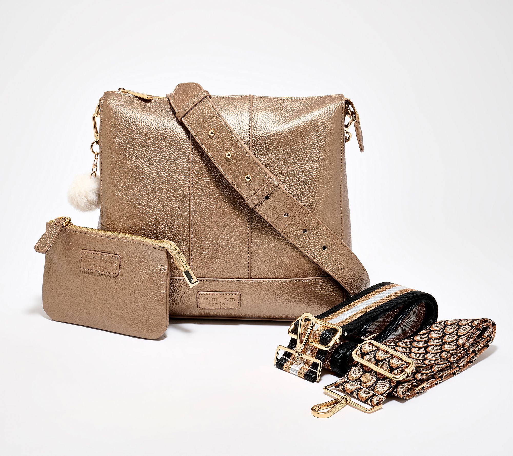 "As Is" Pom Pom London Westminster Crossbody w/2 Straps & Purse