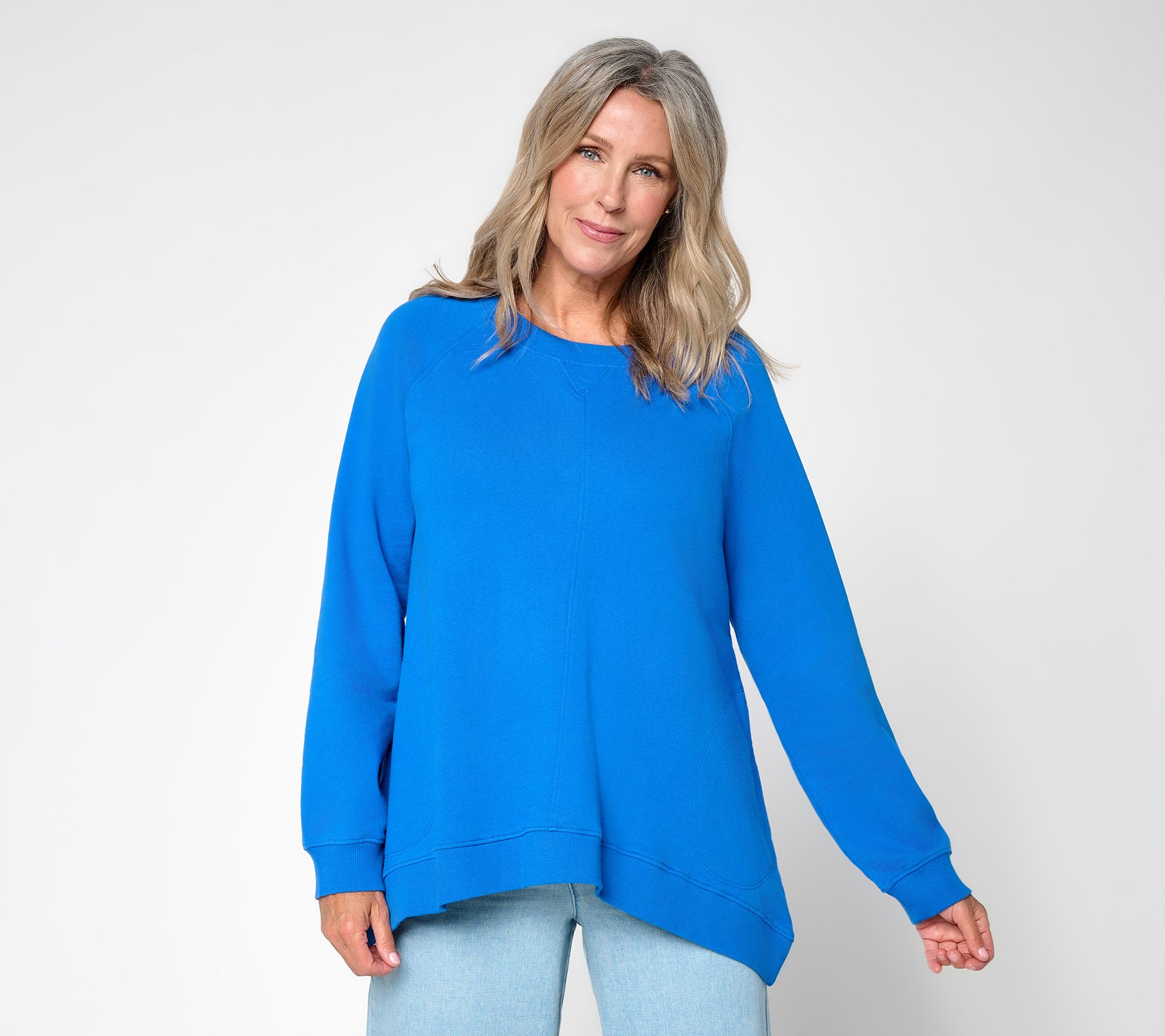  LOGO Lounge by Lori Goldstein French Terry Sharkbite Top with Rib Trim
