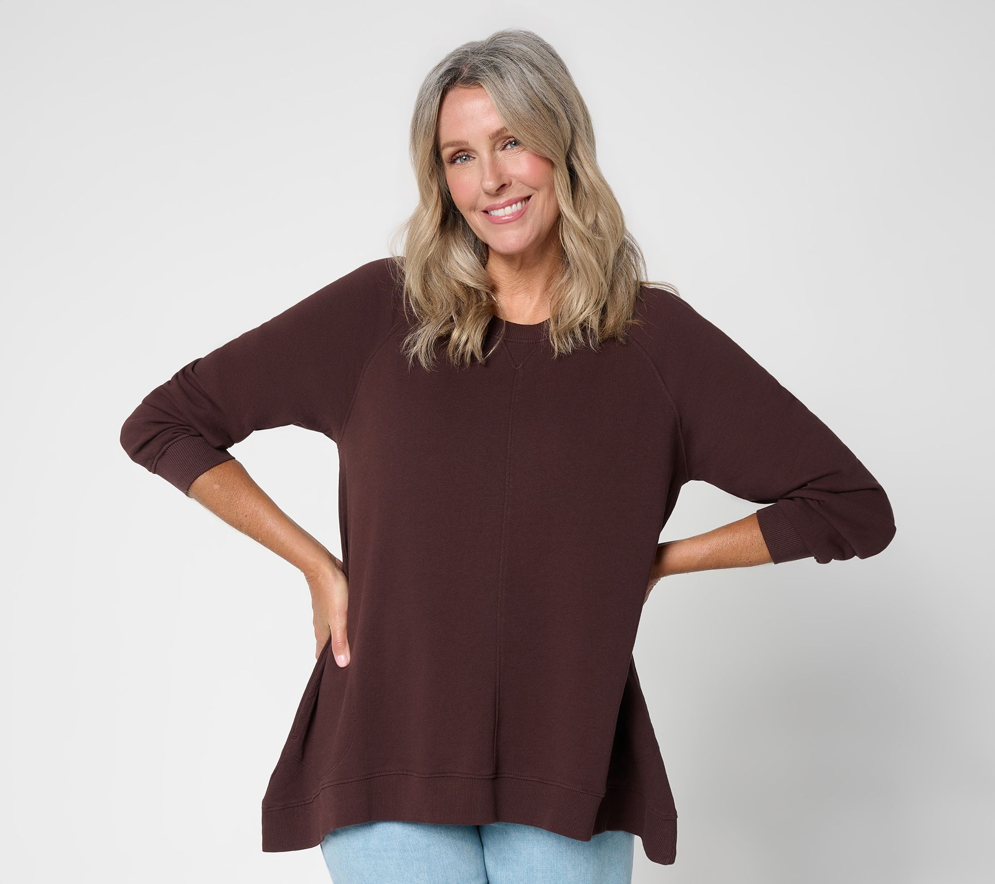 LOGO Lounge by Lori Goldstein French Terry Sharkbite Top with Rib Trim