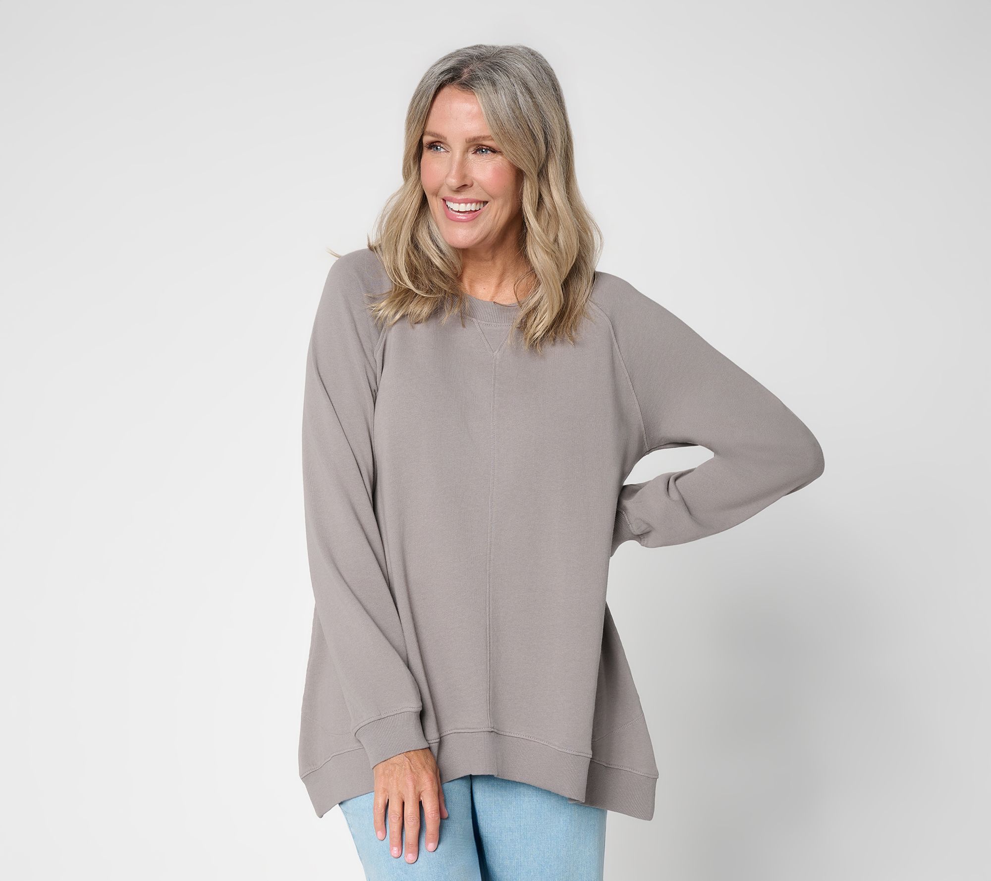 LOGO Lounge by Lori Goldstein French Terry Sharkbite Top with Rib Trim
