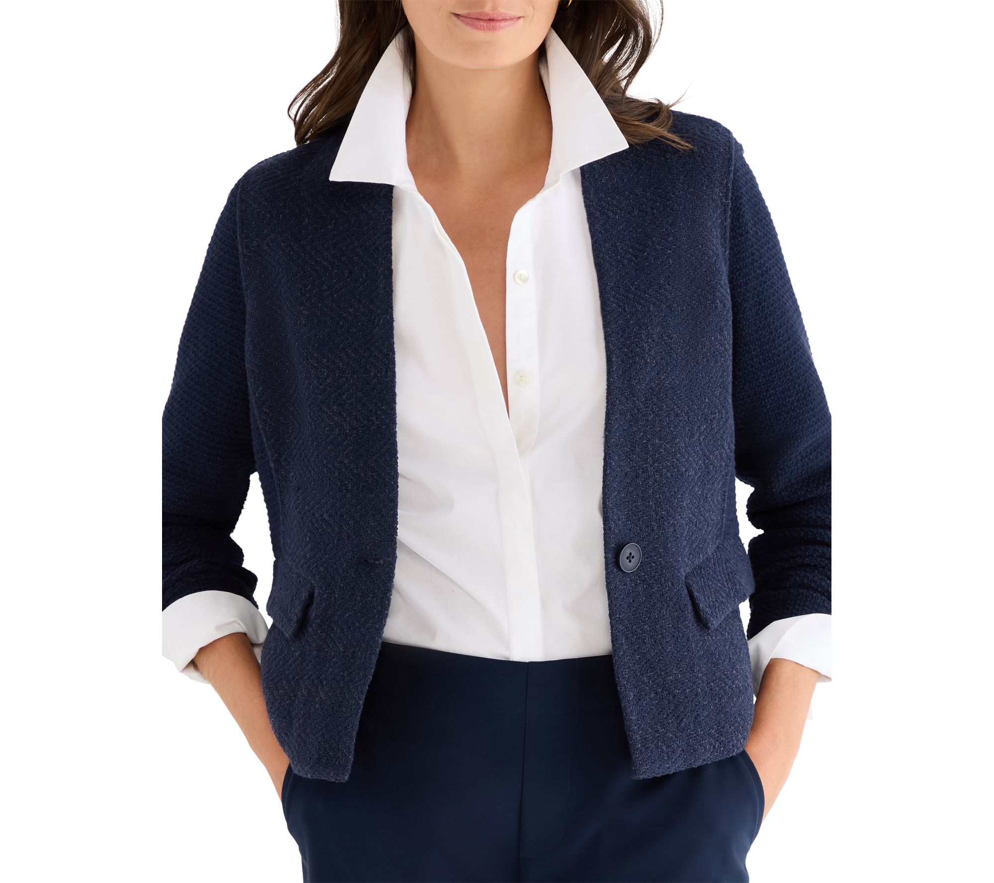 NIC+ZOE Weave Mix Collarless Knit Jacket