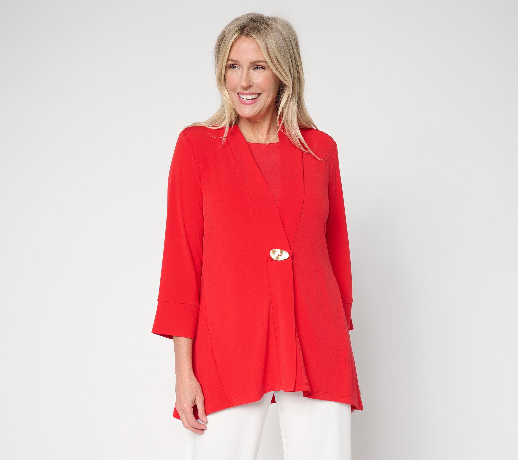 "As Is" Susan Graver Reg Liquid Knit Cardigan with Novelty Button