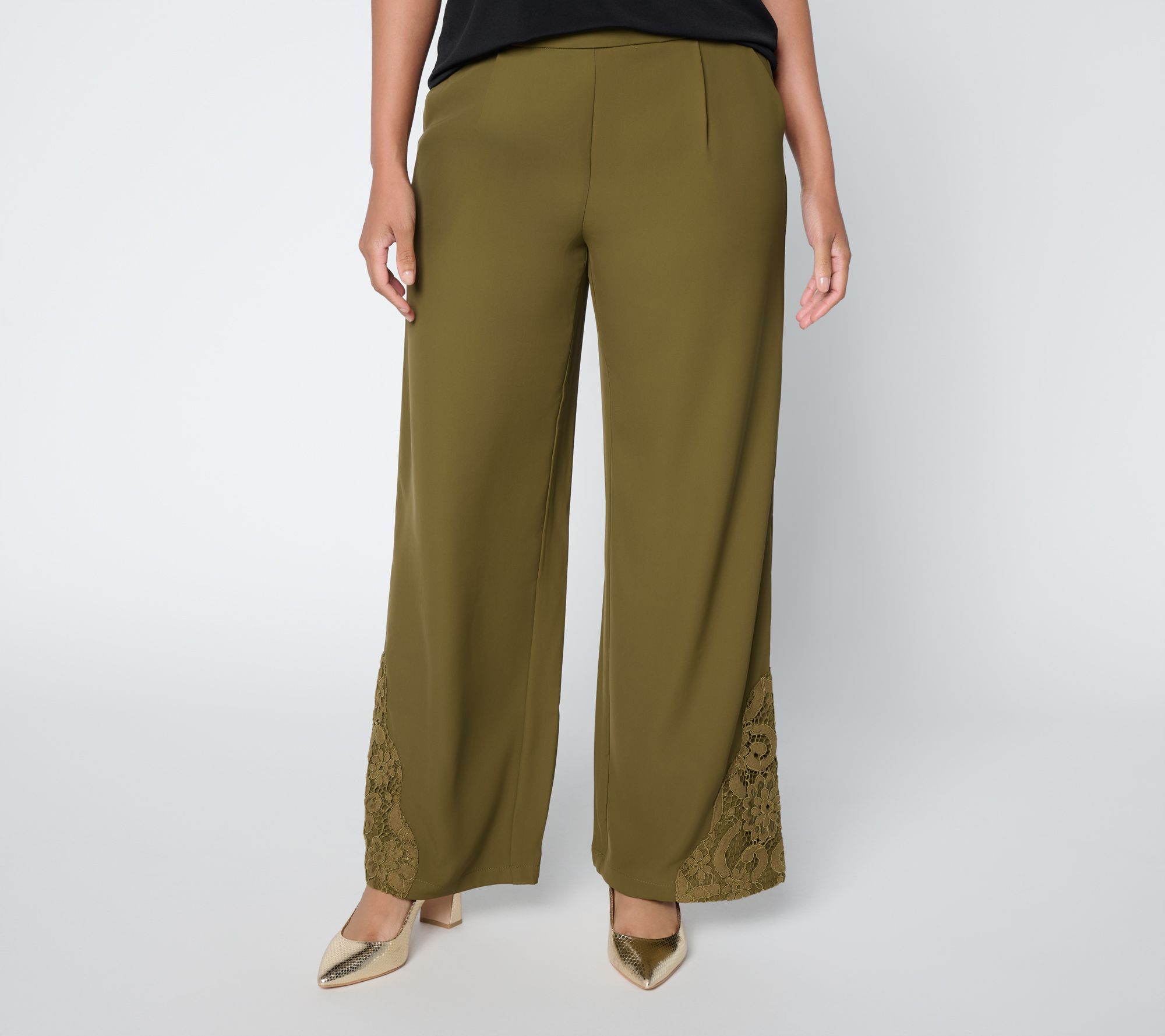 nicole by Nicole Miller Petite Pull-On Nora Stretch Pants with Lace