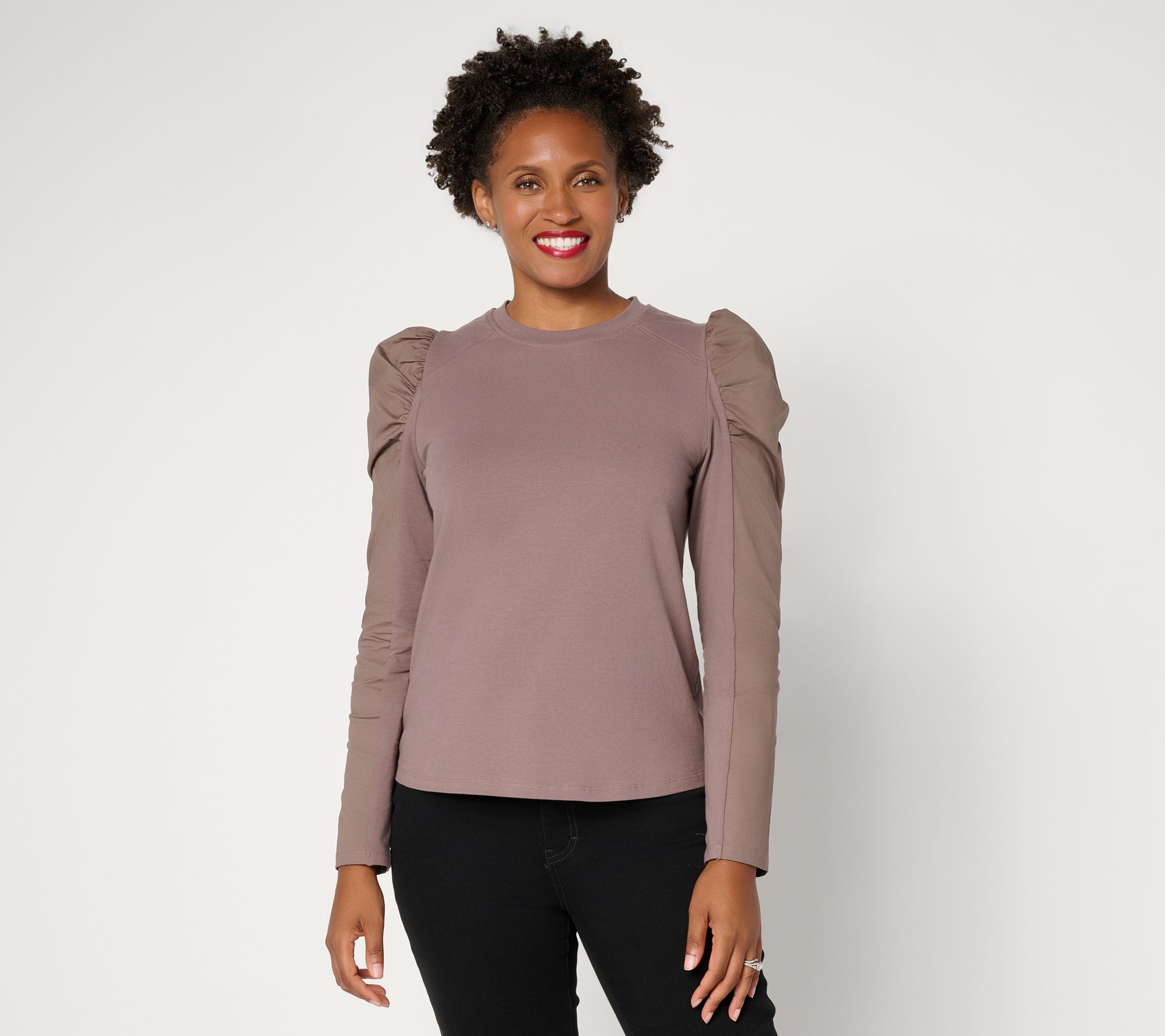 RM Studio x Rebecca Minkoff Mixed Media Puff Sleeve Top