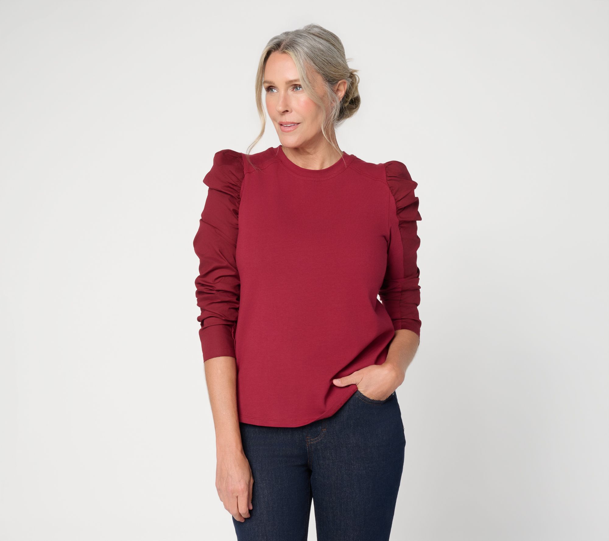 RM Studio x Rebecca Minkoff Mixed Media Puff Sleeve Top