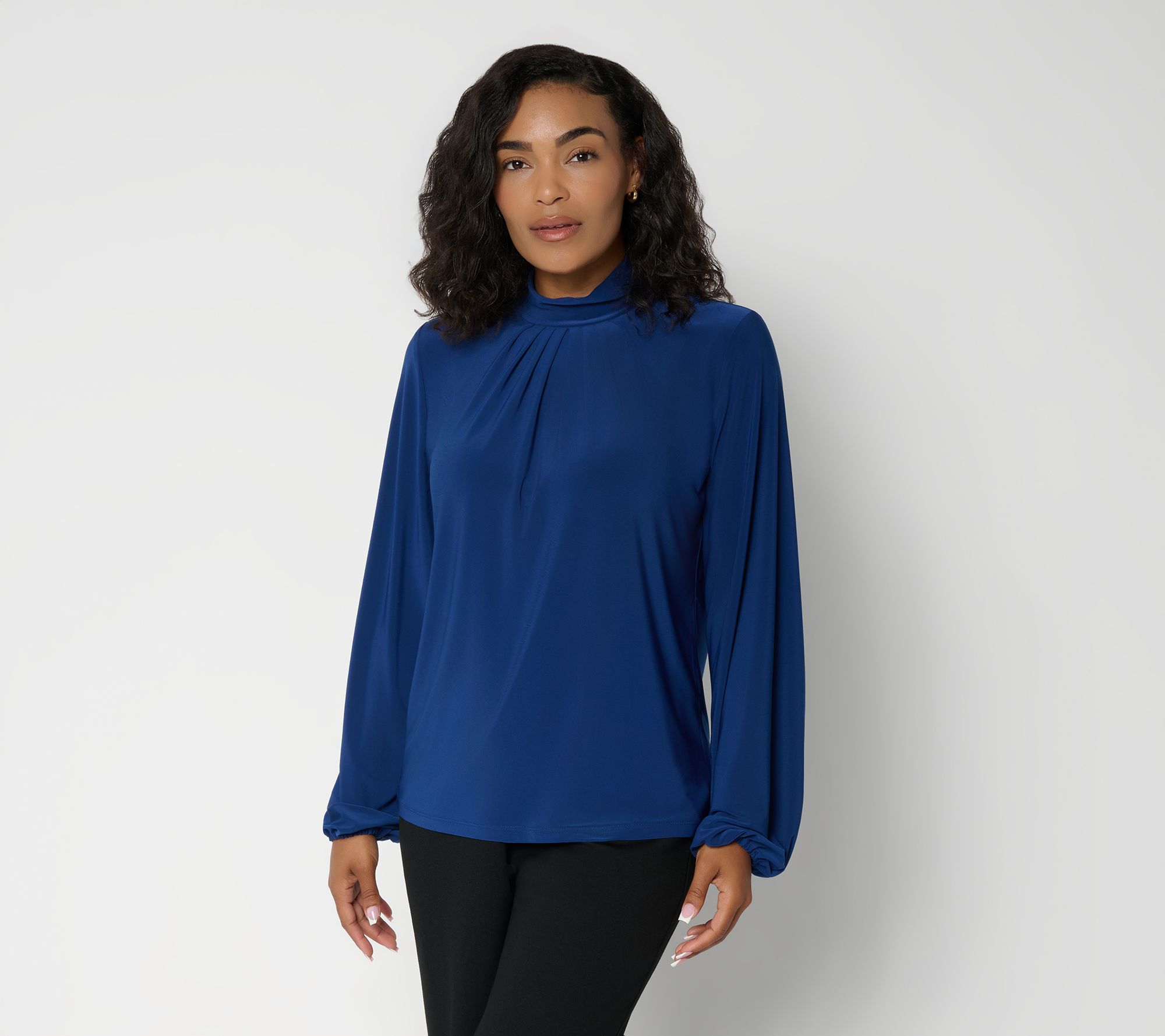 Dennis Basso Classics Italia Knit Mock Neck_Top w/ Shirring