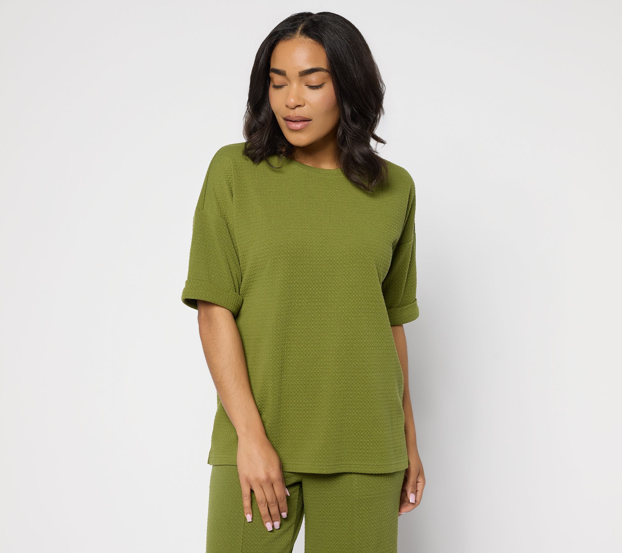 "As Is" Denim & Co. Active Textured Jacquard Drop Shoulder Top