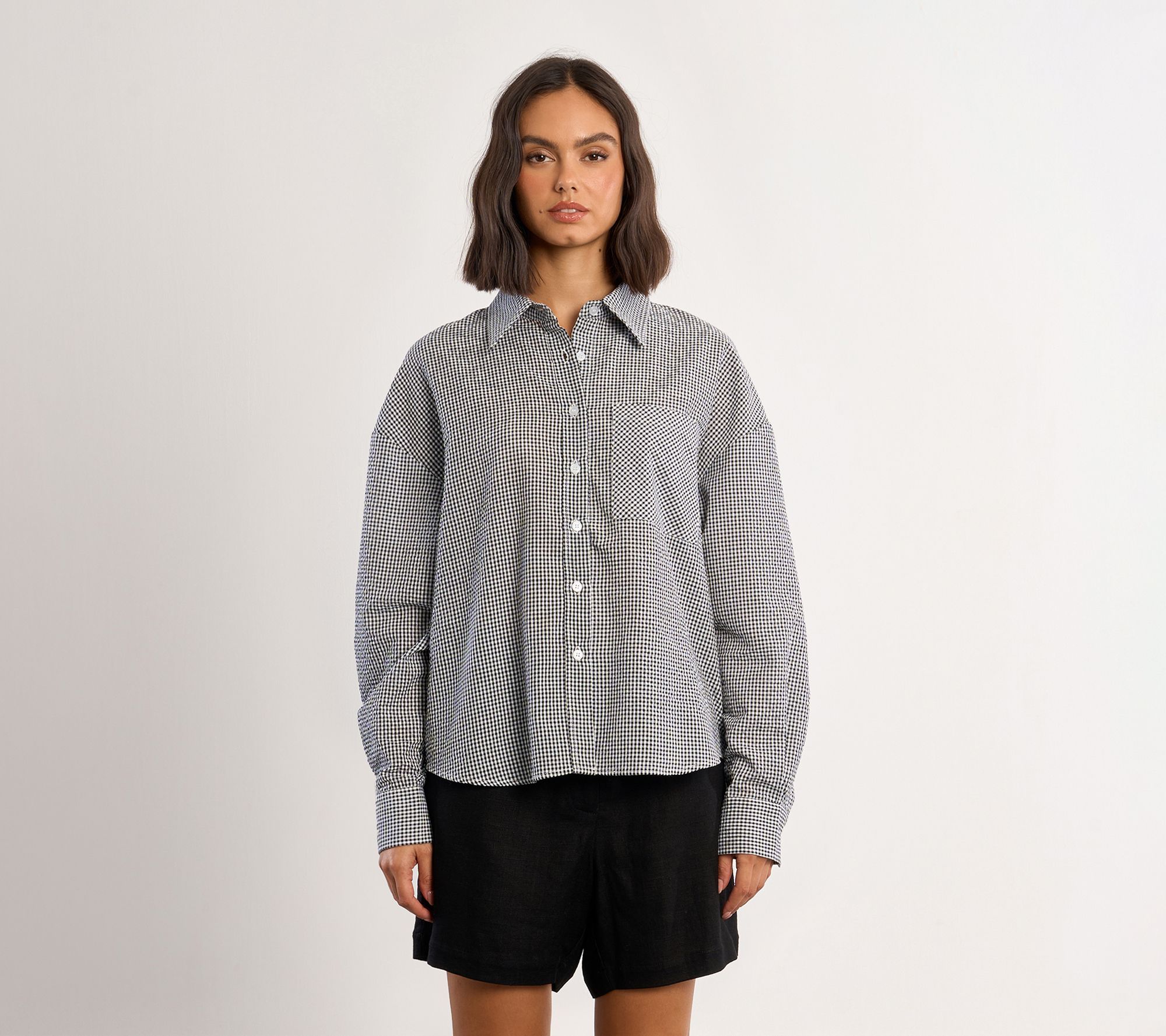 Molly Bracken Gingham Print Woven Button Down