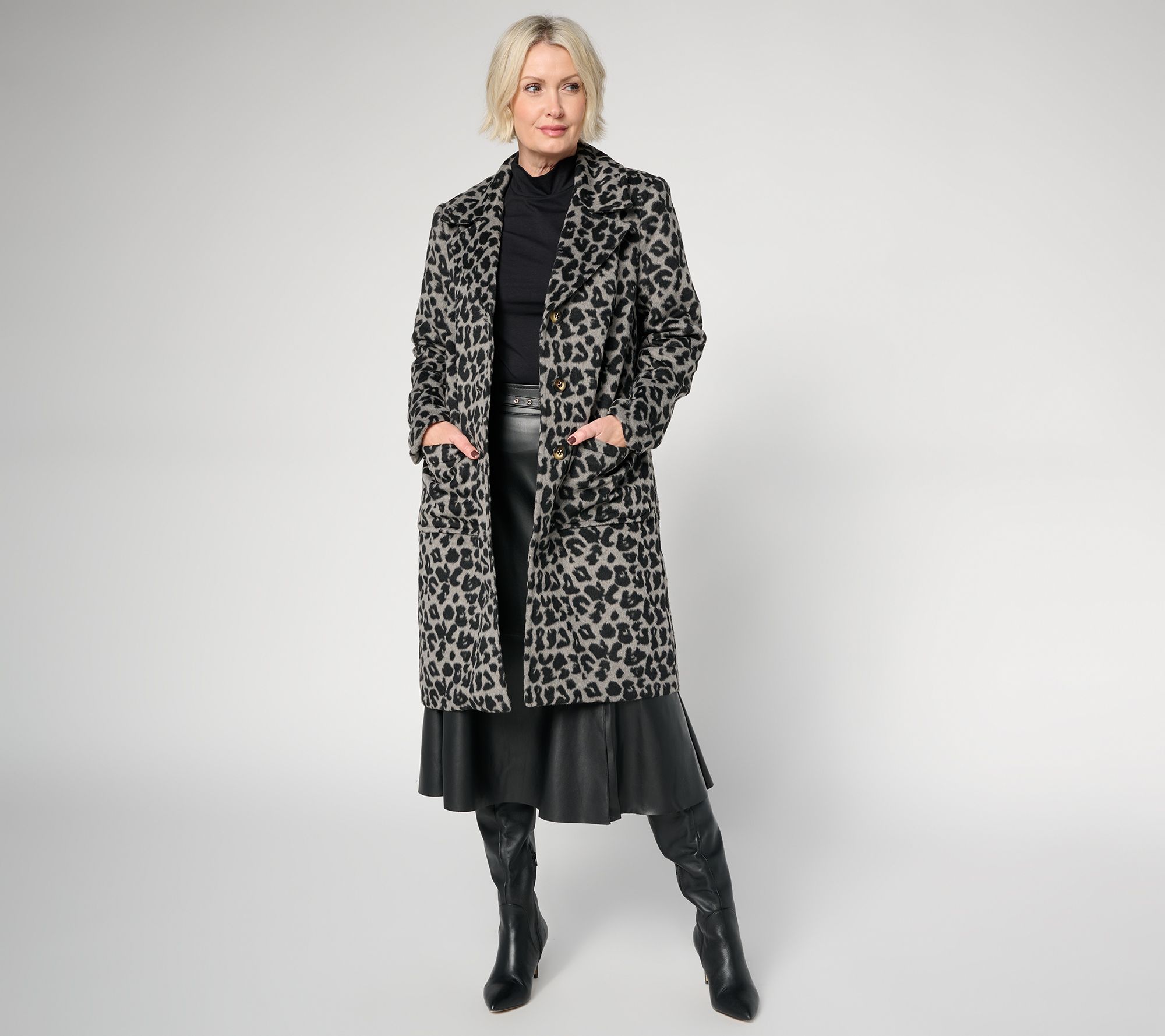 Off Duty Button Front Animal Print Maxi Coat