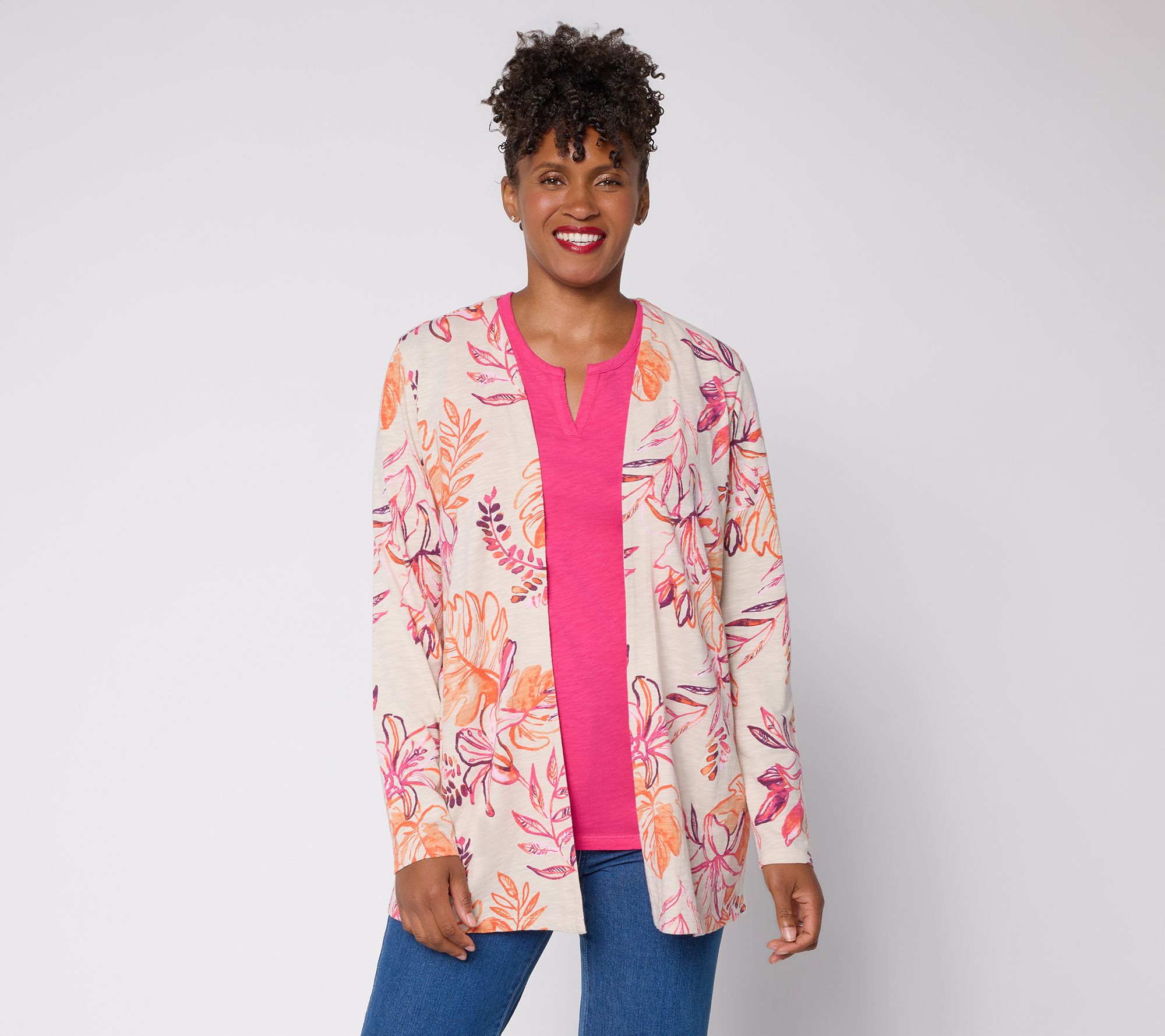 "As Is" Denim & Co. Reg Cotton Slub Open Front Cardigan