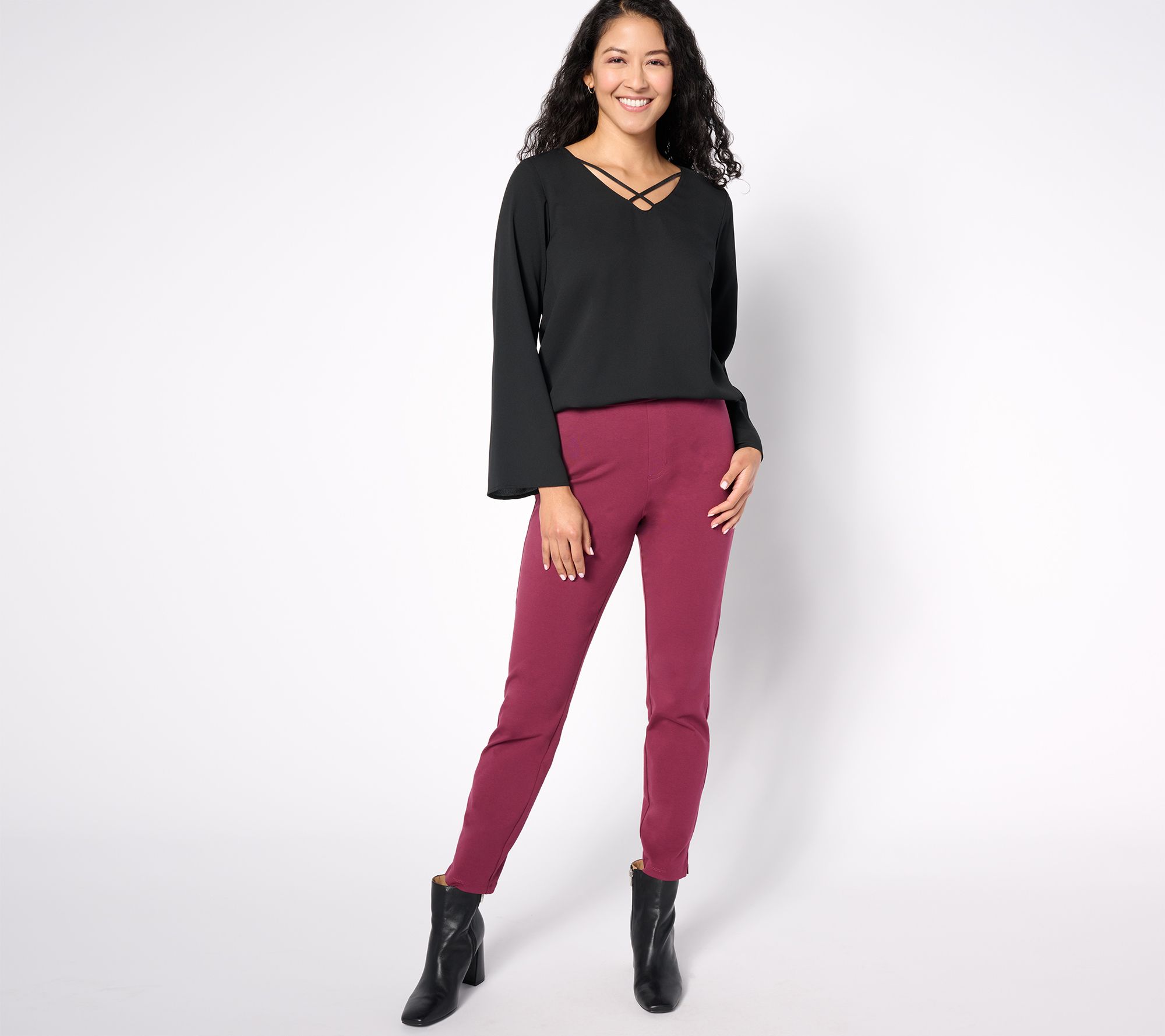 Susan Graver Weekend Premium Stretch Slim Ankle Pant with Notch - QVC.com