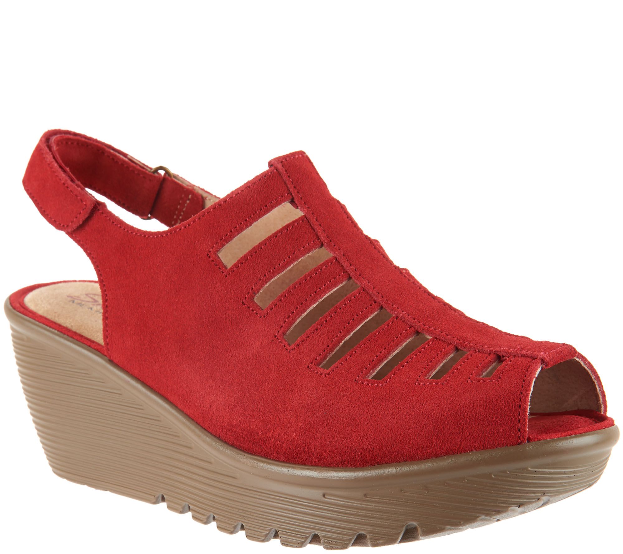 Skechers Suede Peep-toe Sling-back Wedges - Trapezoid - Page 1 — QVC.com