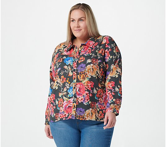 Tolani Collection Button Front Printed Top