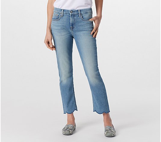 Jen7 by 7 for All Mankind Ankle Straight Leg Jeans w/ Scallop Hem