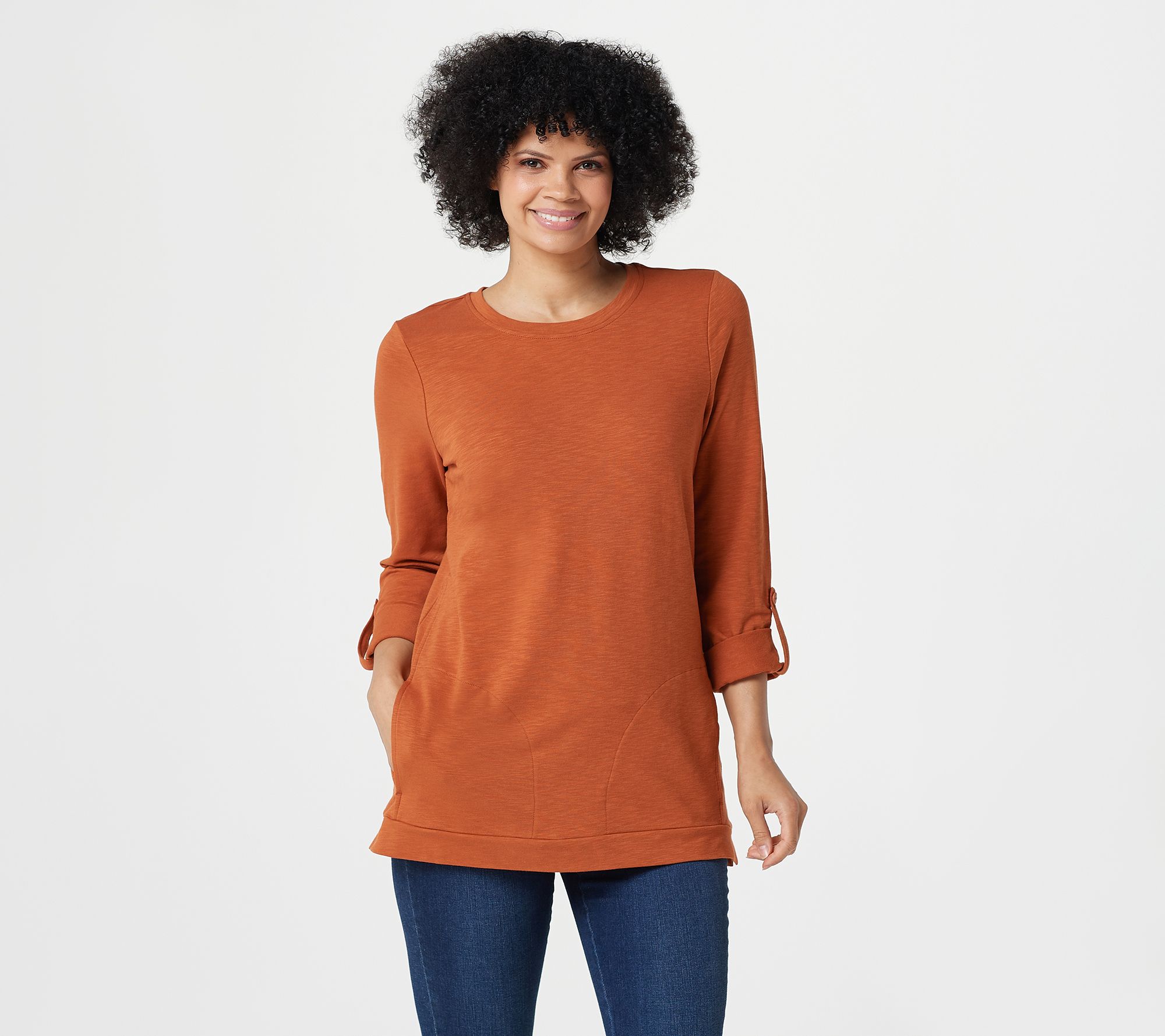 "As Is" Denim & Co. Active Regular French Terry 3/4- Sleeve Tunic