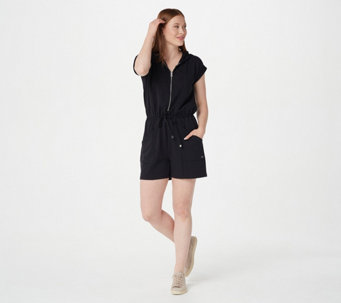 zuda Z-Knit Hooded Zip Jumpsuit with Pockets - A397042