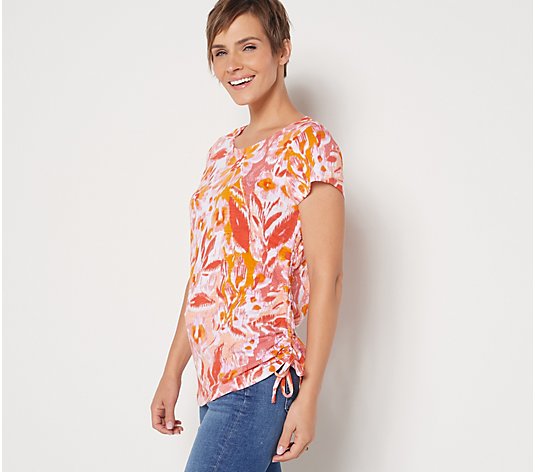 Belle by Kim Gravel Floral Ruched Side Short Sleeve Top